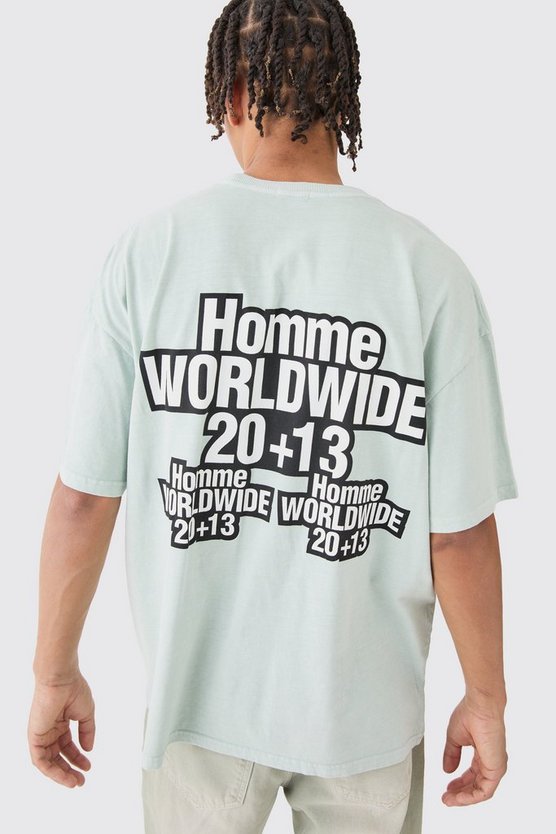 Oversize T-Shirt mit Homme Worldwide Print