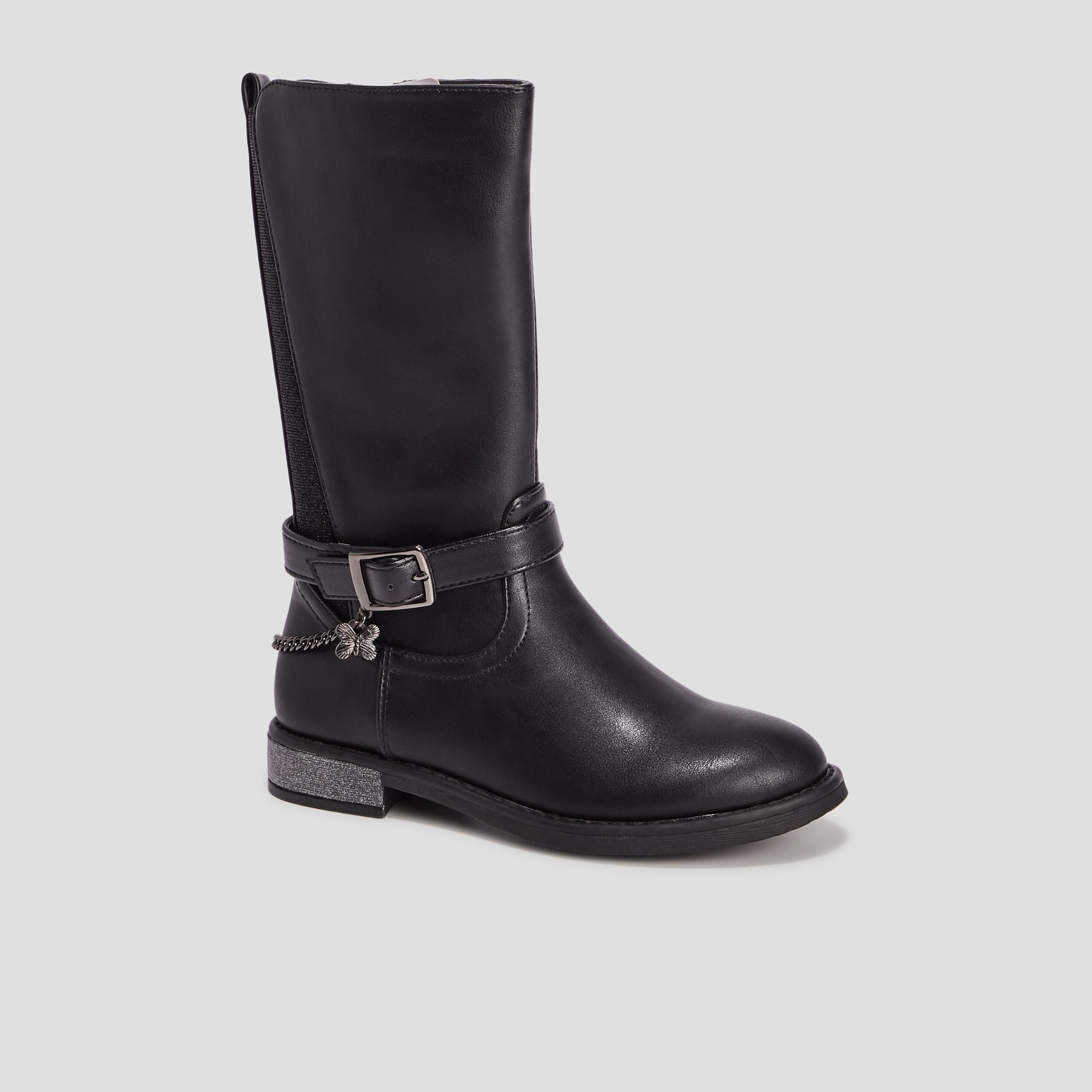 Bottes zippées avec chaînes et brides noir fille | La Halle
