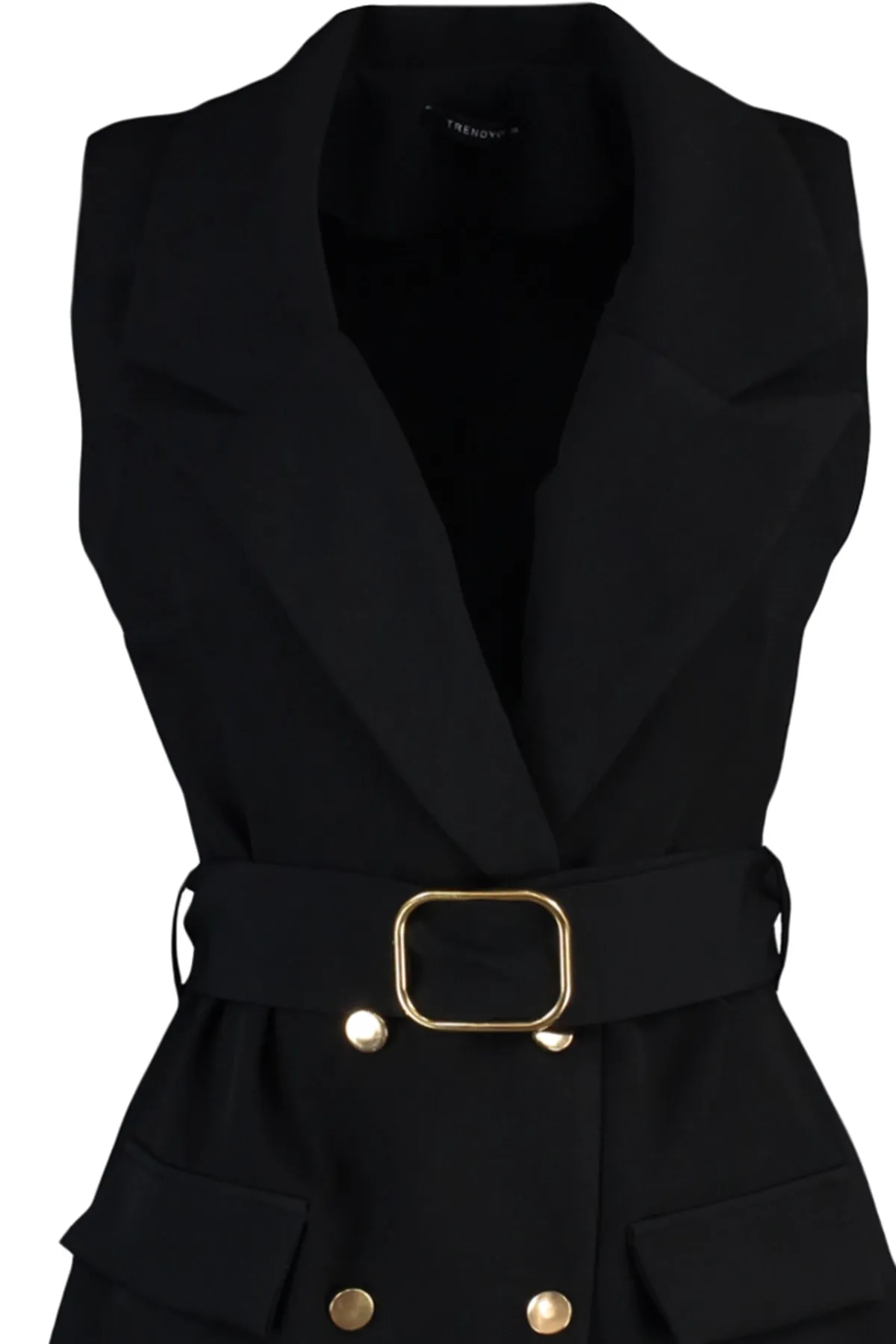 Trendyol Modest  Schwarze gewebte Weste mit Jackenkragen und Taillengürtel TCTAW23YL00014