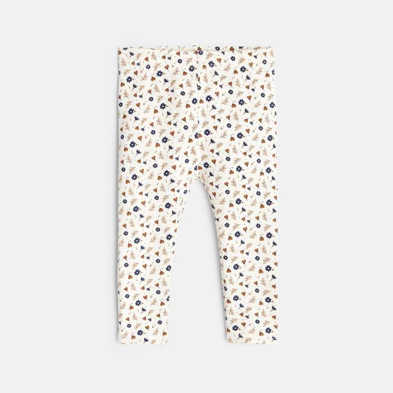 Legging fleuri beige bébé fille