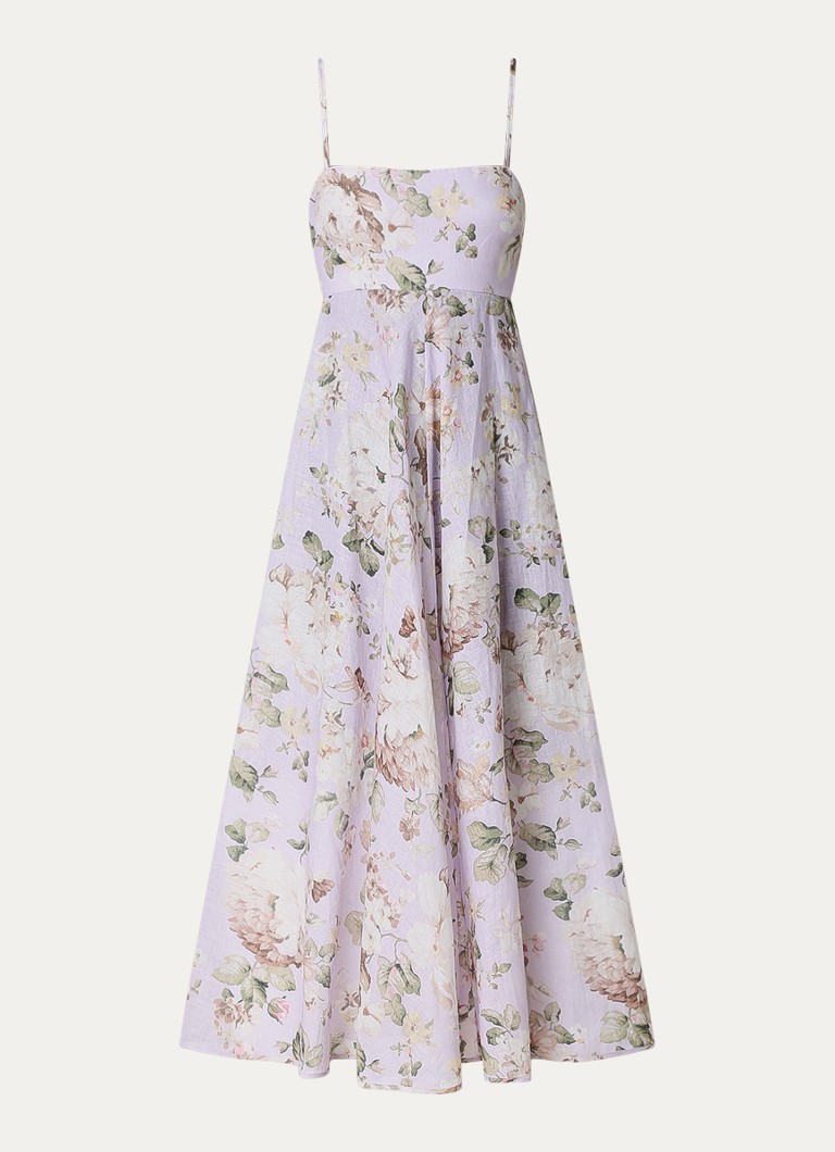 Rochie midi bandeau din in cu imprimeu floral Zimmermann Acacia.