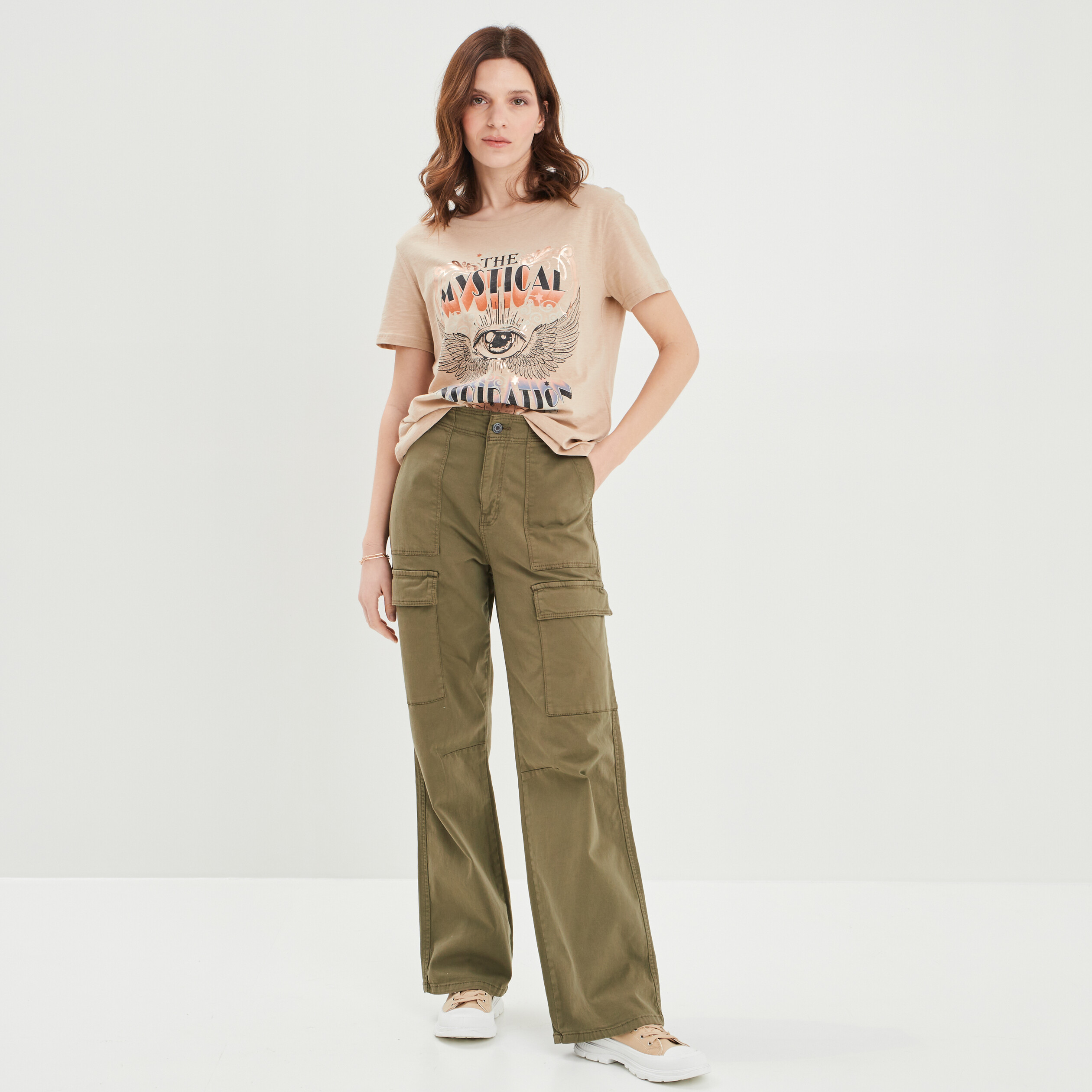 T-shirt coton manches courtes marron femme | La Halle