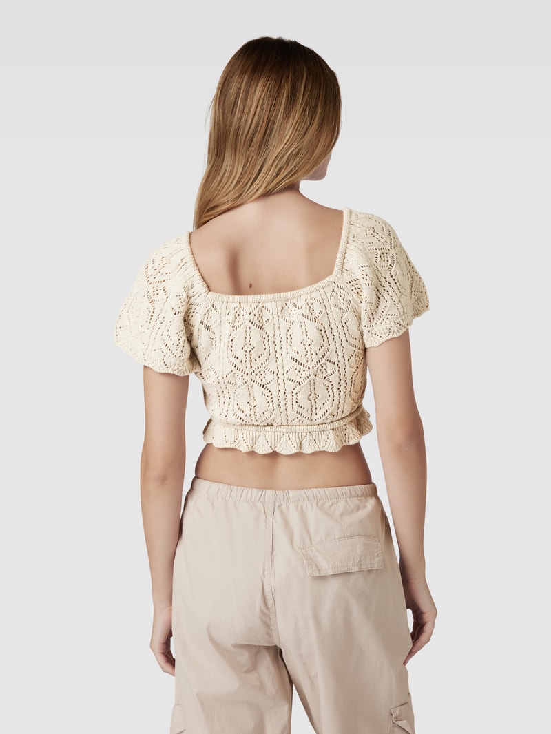 Cropped Bluse mit Häkelspitze Modell 'Mimi' in beige