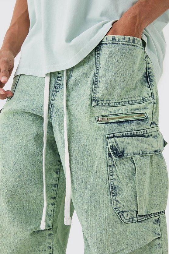 Parachute Cargo-Jeans mit elastischem Bund und Acid-Waschung