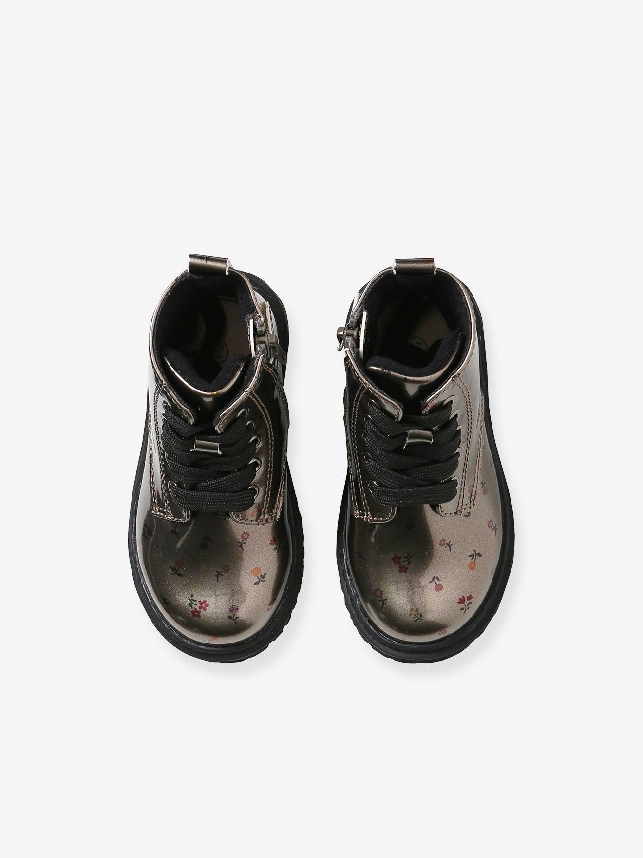 Vertbaudet Mädchen Baby Boots, Schnürung & Reißverschluss - silber geblümt