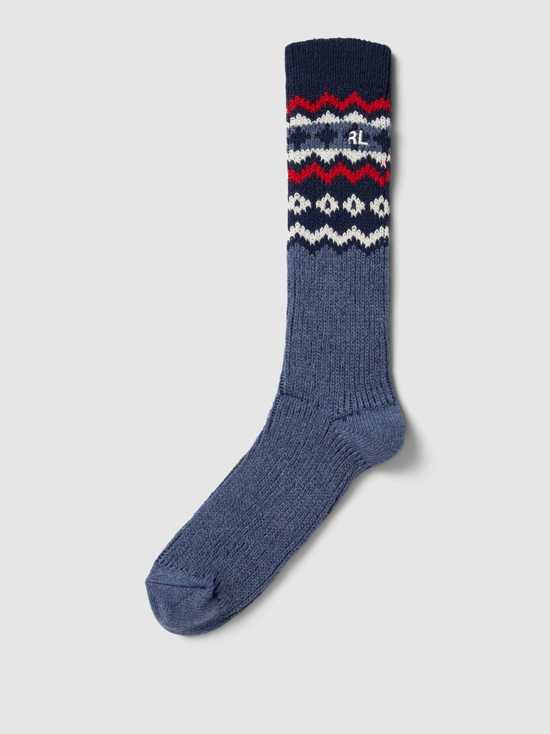 Socken mit Label-Stitching Modell 'FAIRISLE' in marineblau
