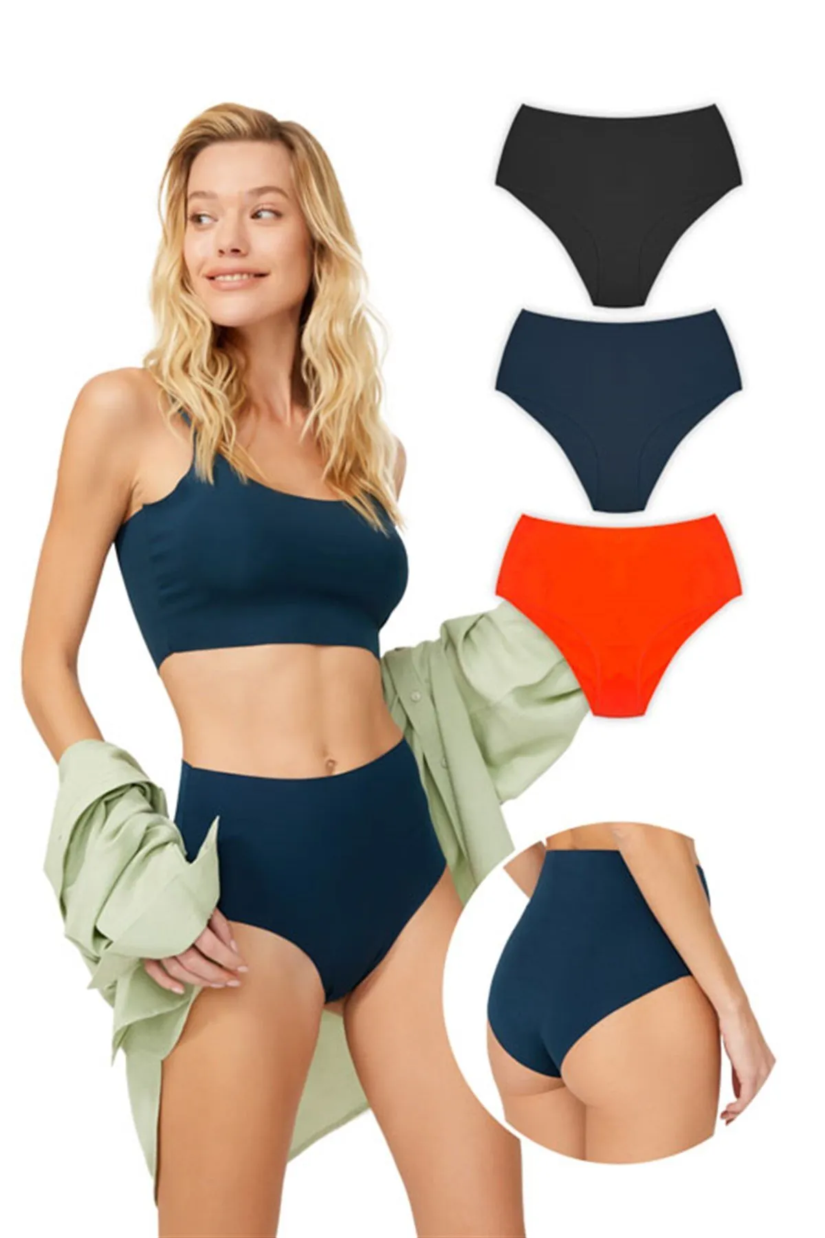 Cottonhill  Lasergeschnittene Basic-Bikini-Höschen mit hoher Taille, 3er-Pack – 4