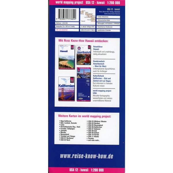 Reise Know-How Landkarte USA 12, Hawaii  1 : 200 000 - Straßenkarte