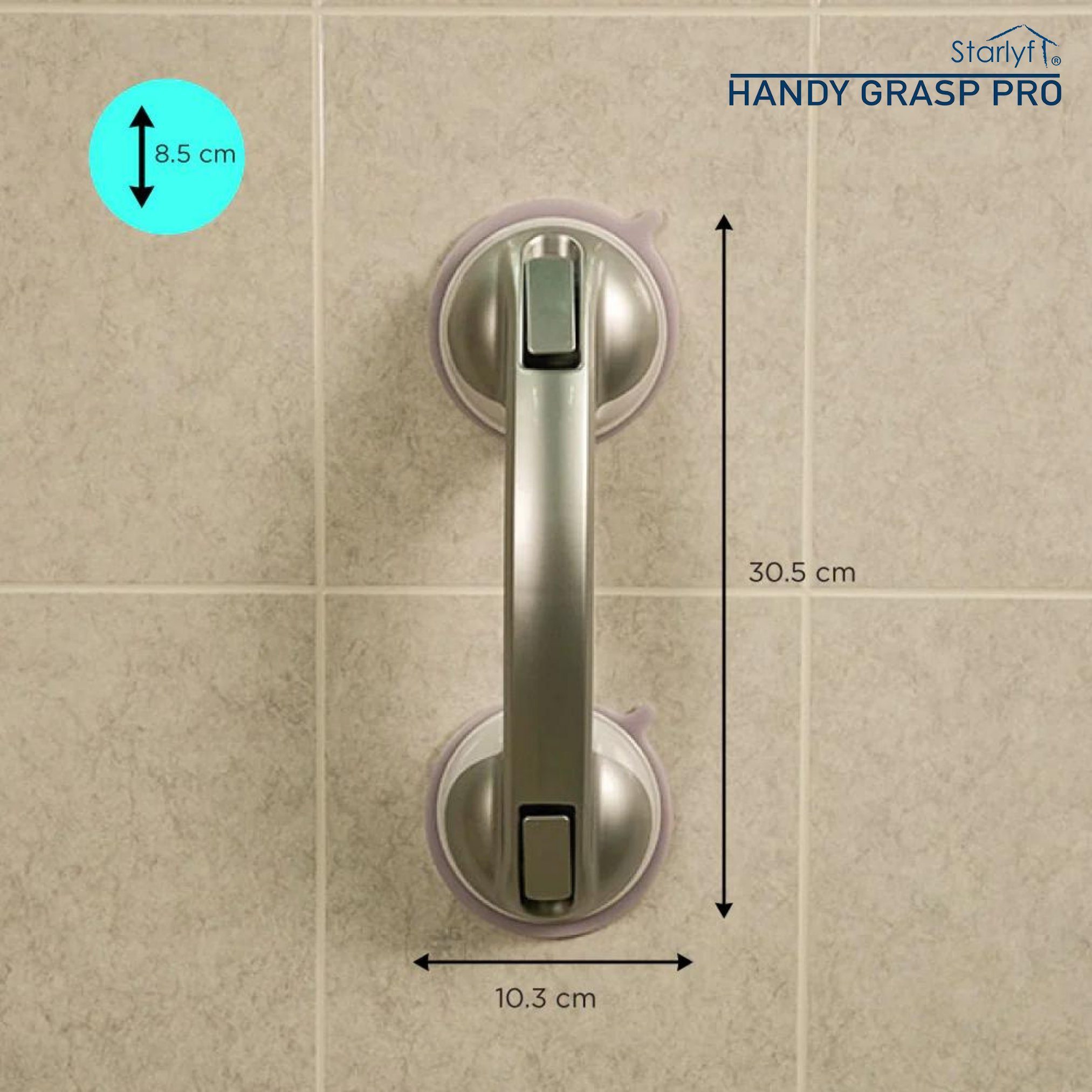 Starlyf Haltegriff Handy Grasp Pro, belastbar bis 70 kg, 30 cm Badewannengriff, ideal für die Dusche, ohne Schrauben