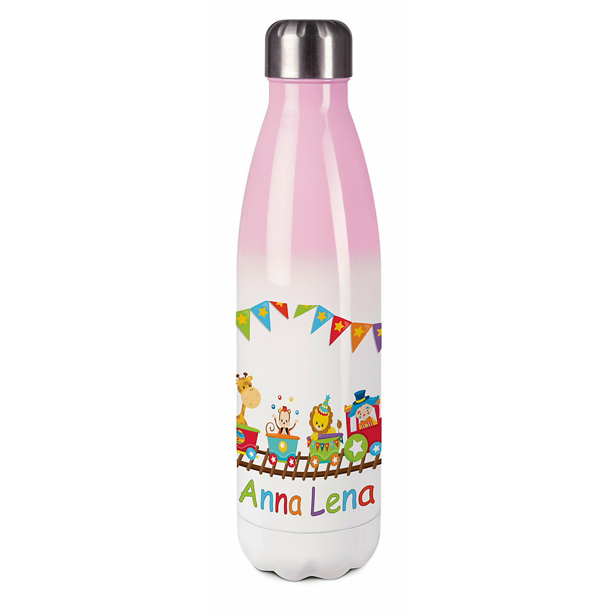 Edelstahl Kinder Thermoflasche / Trinkflasche bunt Zug Spülmaschinenfest, Auslaufsicher, Bruchfest, Doppelwandig, Für Heißgetränke geeignet, Mit Deckel, Isoliert