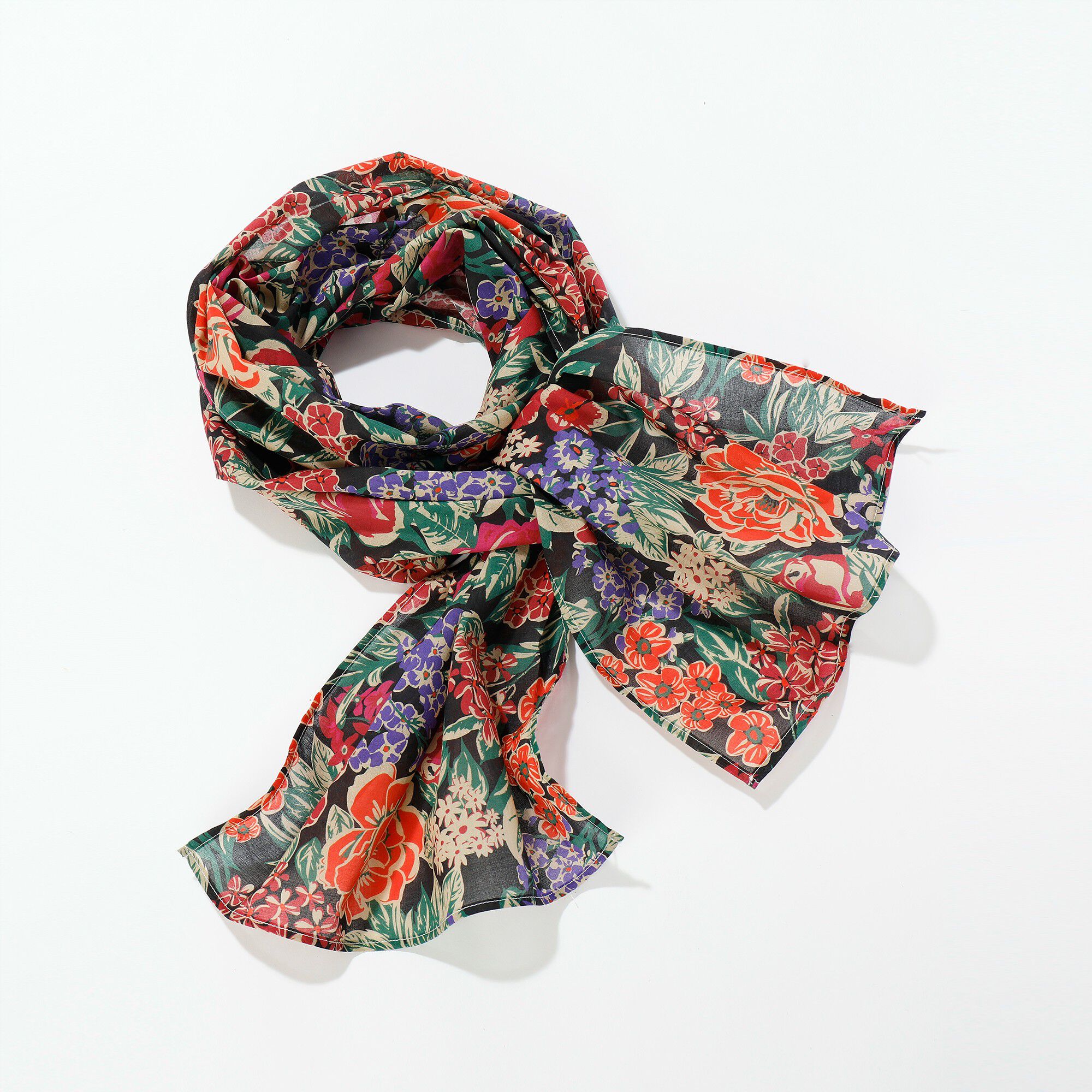 Foulard fabriqué en France imprimé grosses fleurs, 198x38 cm