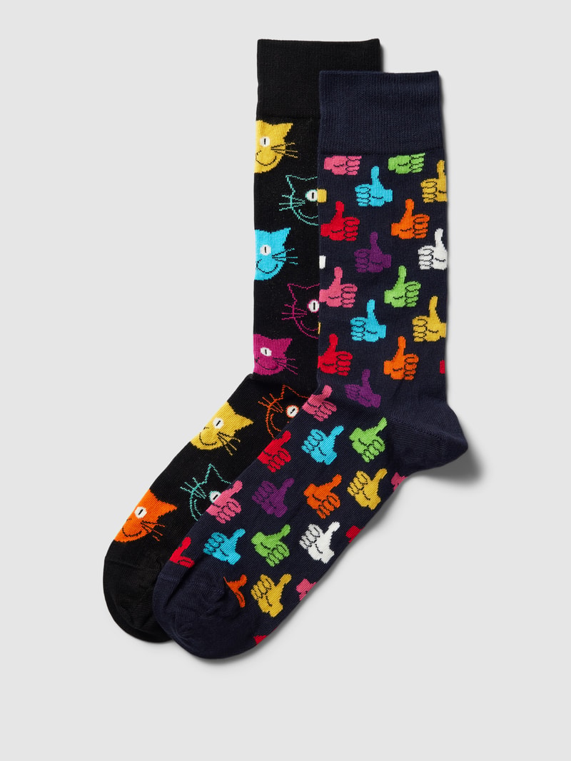 Socken mit Allover-Muster im 2er-Pack Modell 'Classic Cat' in schwarz