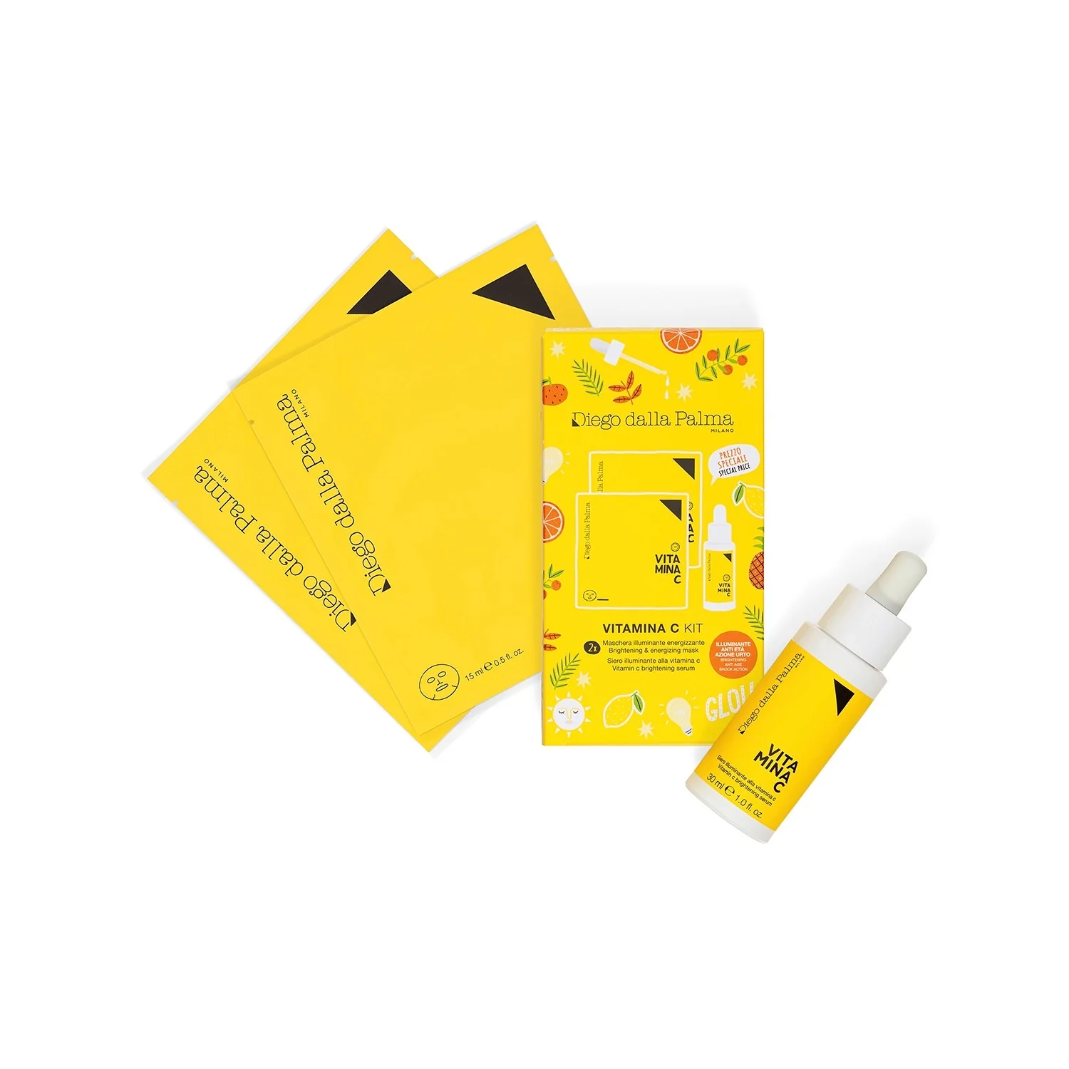 Kit de vitamina C: Set iluminador, sérum facial iluminador, mascarilla facial iluminadora.