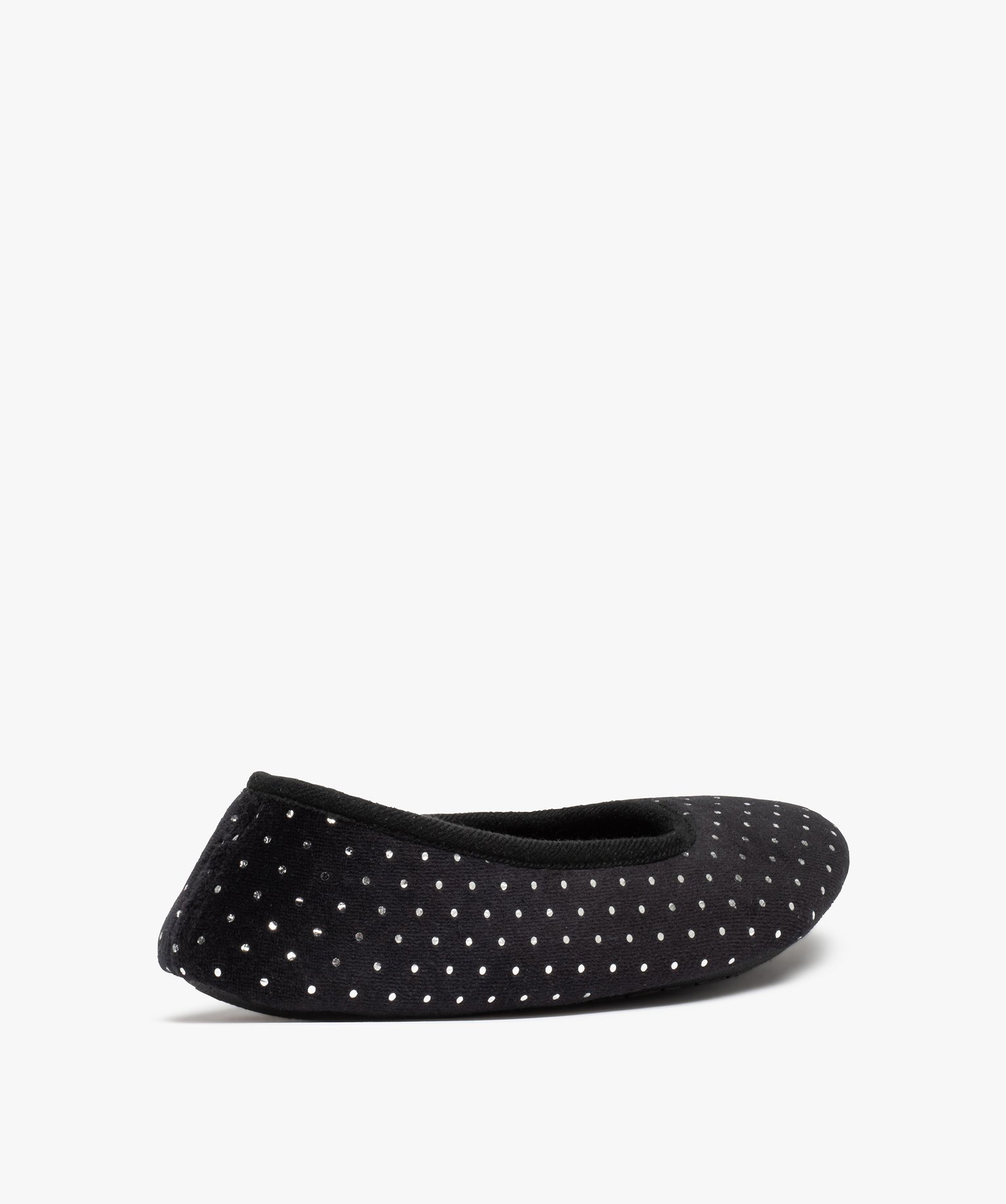 Chaussons femme ballerines en velours à pois métallisés noir | GEMO