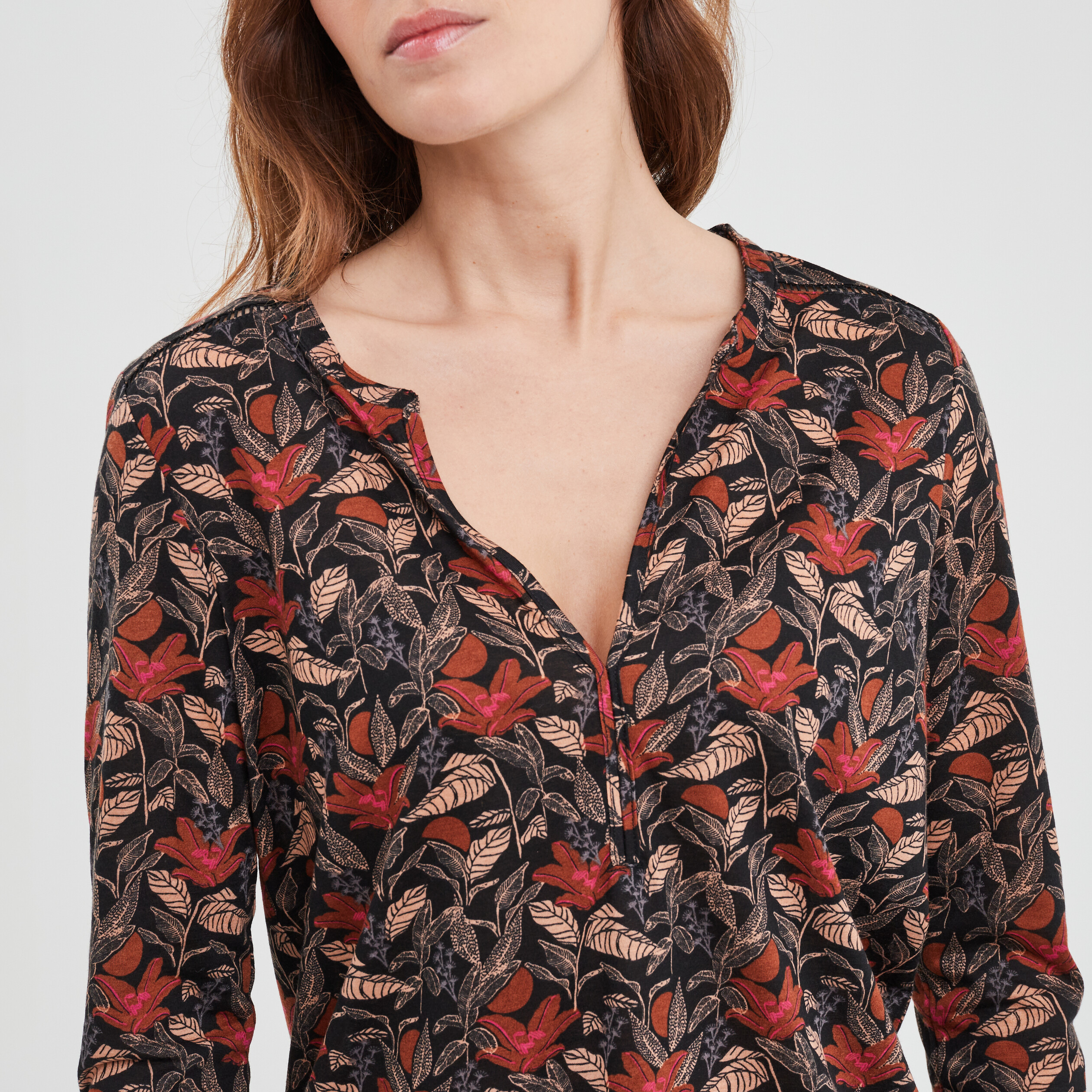 T-shirt manches longues à revers camel femme | La Halle