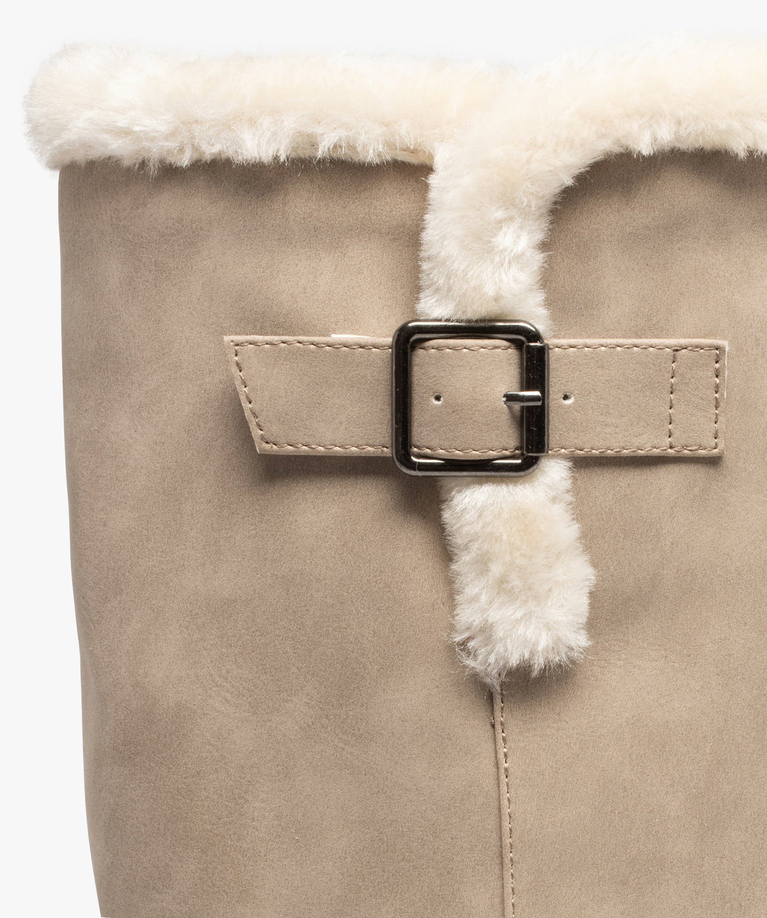 Bottes femme à talon plat dessus uni et col duveteux blanc | GEMO