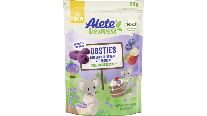 Alete bewusst Bio Obsties Heidelbeere Banane mit Joghurt 20 g