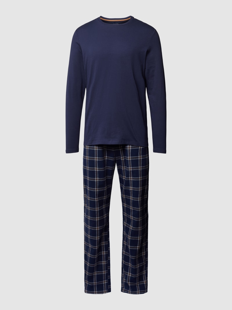 Pyjama mit geripptem Rundhalsausschnitt in marineblau