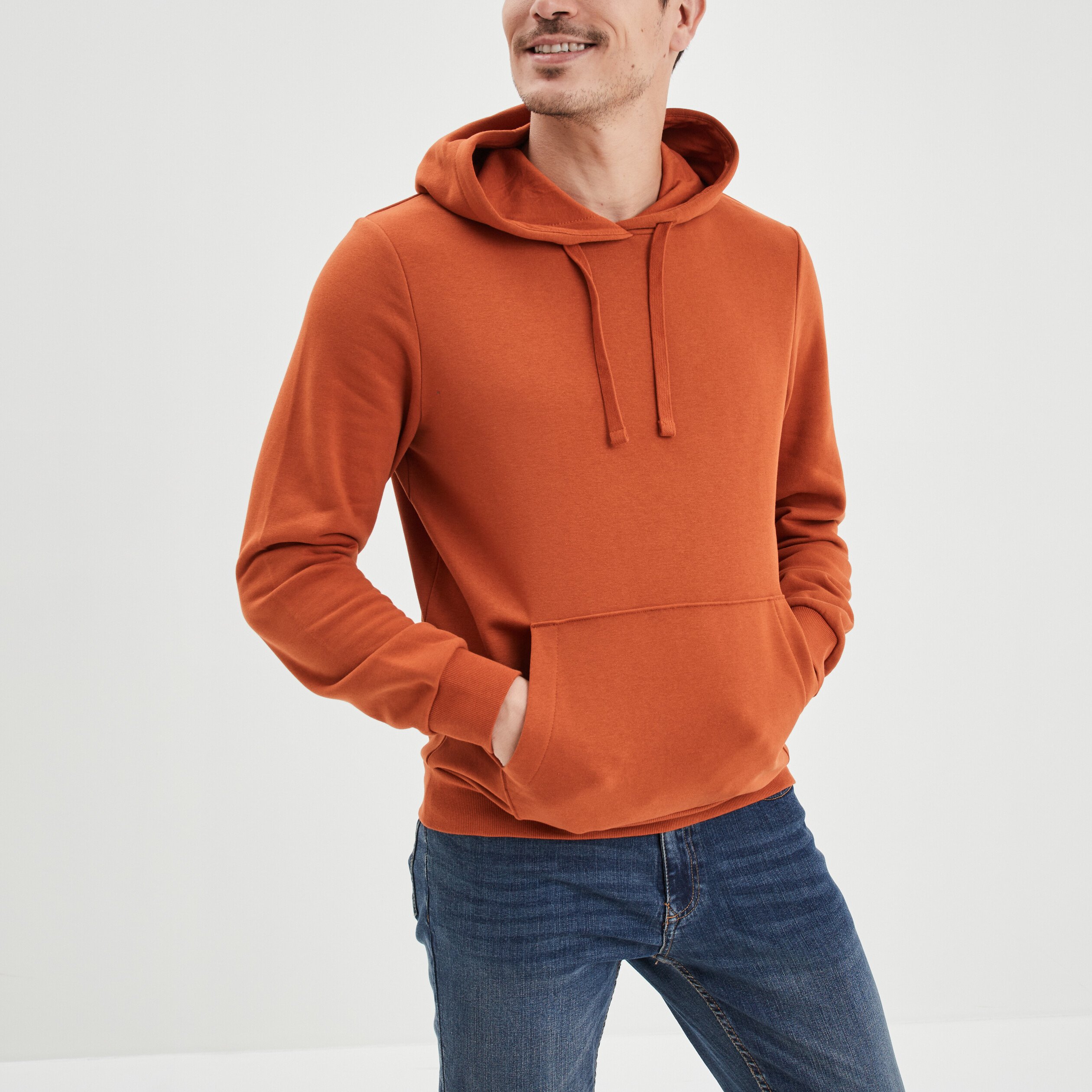 Sweat molleton à capuche hoodie orange foncé homme | La Halle