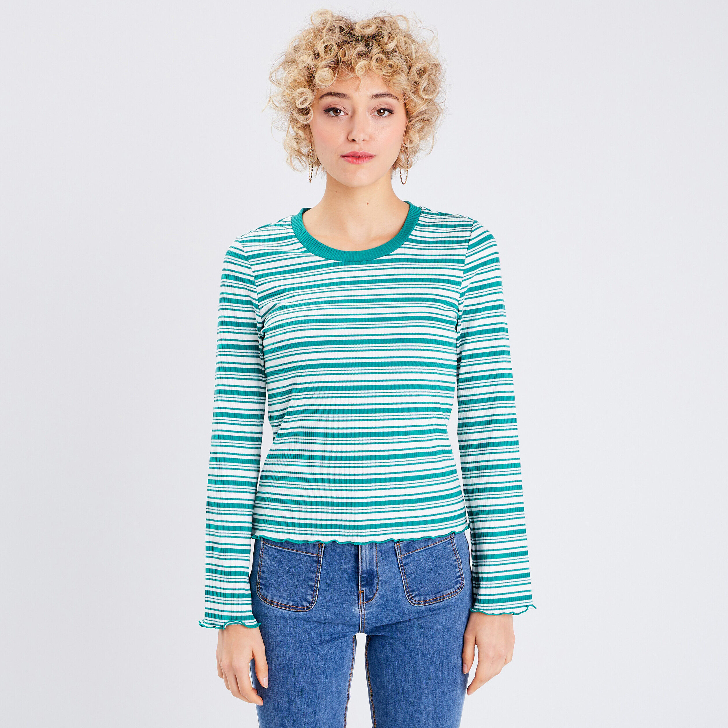 T-shirt manches longues vert femme | Cache Cache