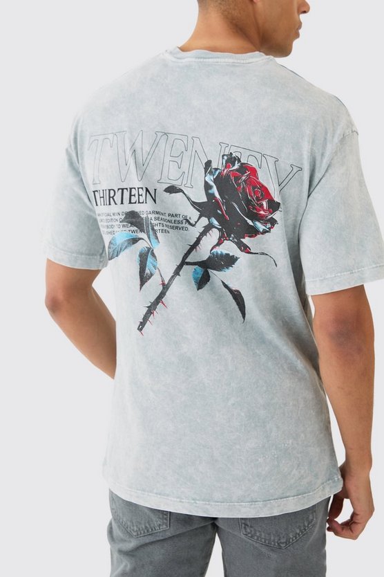 T-Shirt mit Acid-Waschung und Rosen-Print