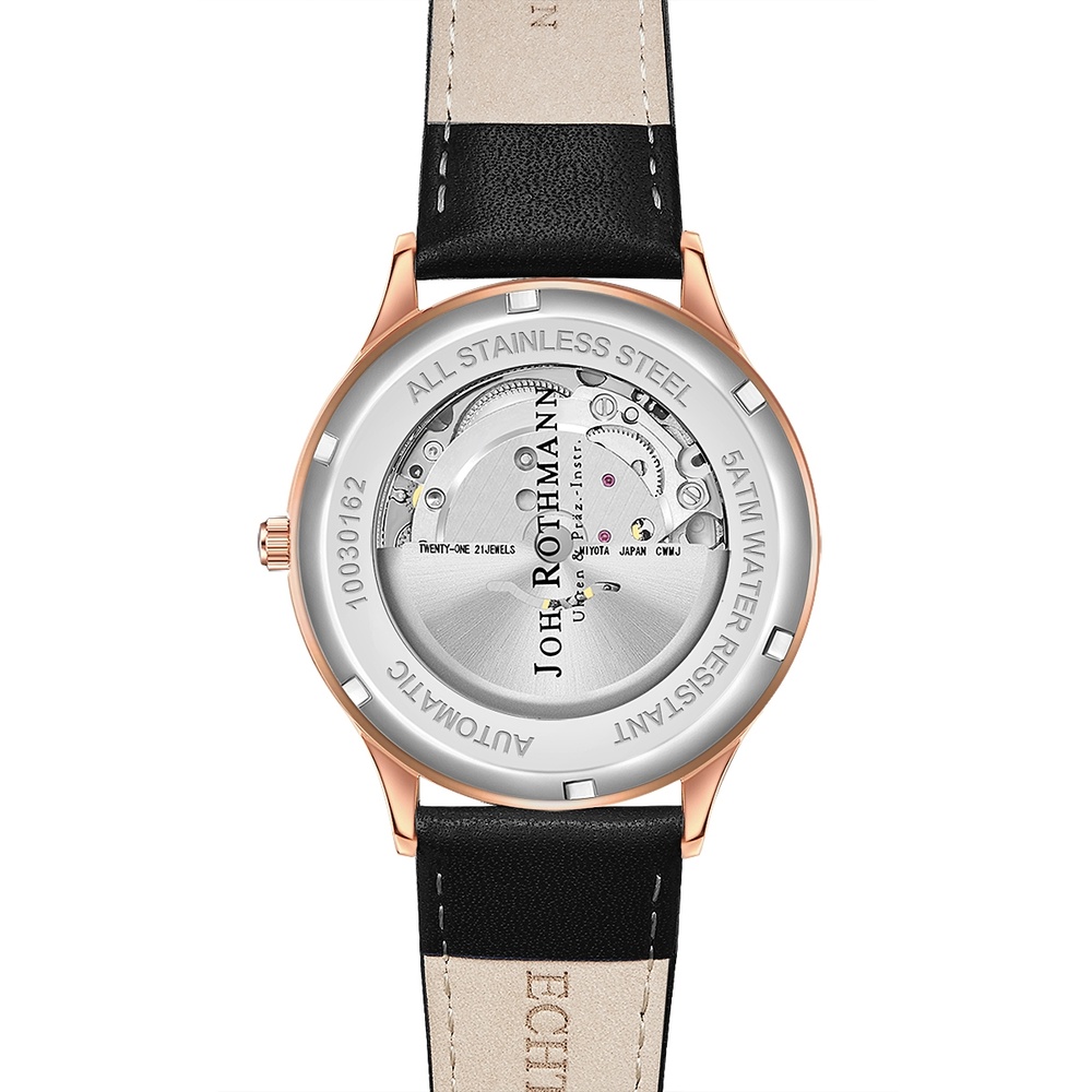 Joh. Rothmann Montre automatique Leopold en Or rose Cuir véritable en Noir Montre
