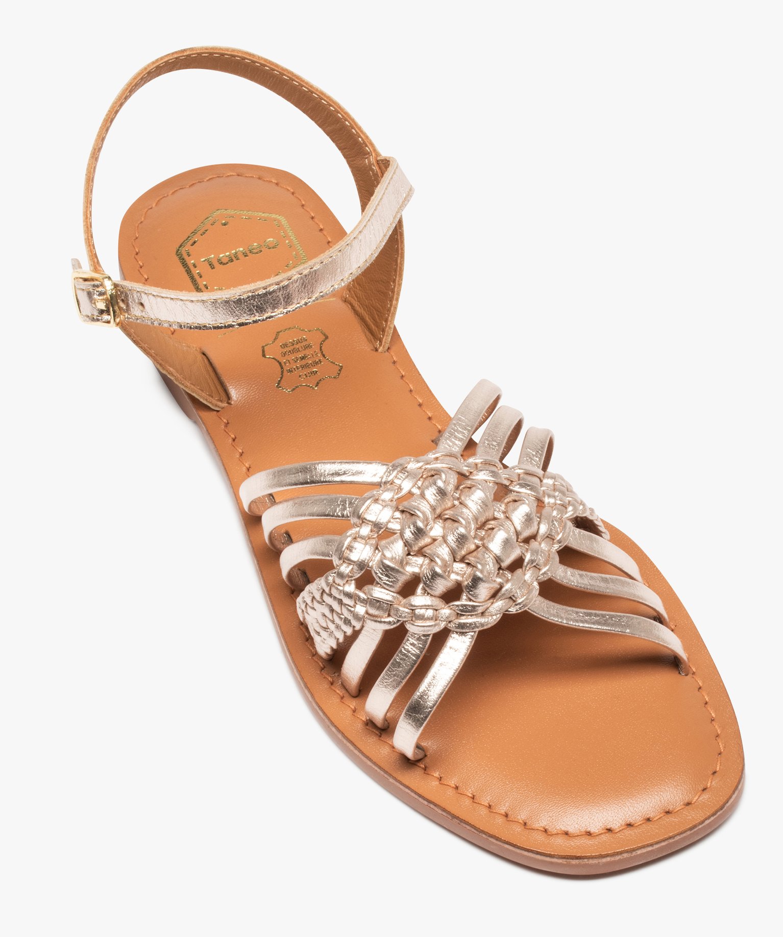 Sandales femme à fines brides métallisées en cuir - Tanéo or | GEMO