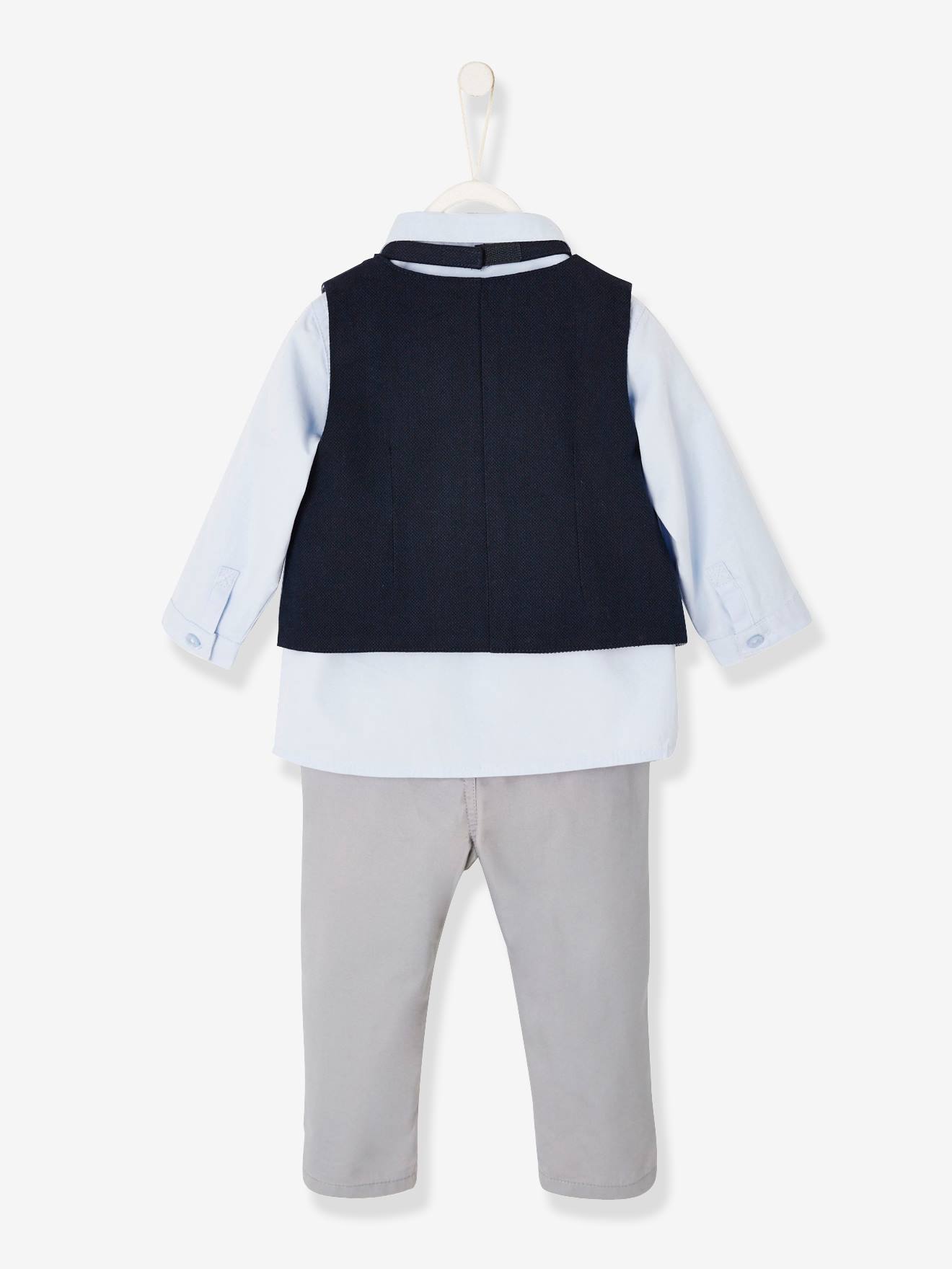 Ensemble 4 pièces bébé garçon cérémonie gilet + chemise + noeud papillon + pantalon encre