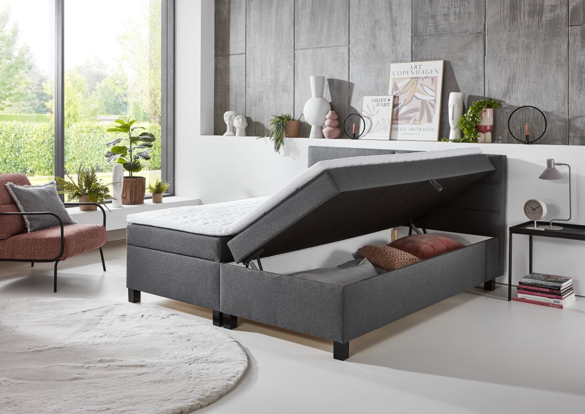 Sun Garden Boxspringbett Cresco mit Bettkasten Anthrazit 180 x 200 cm