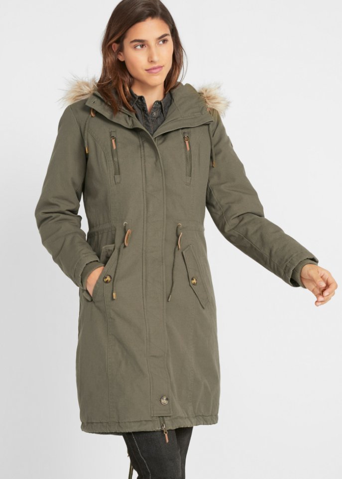 Winterparka mit Fellimitat-Kapuze