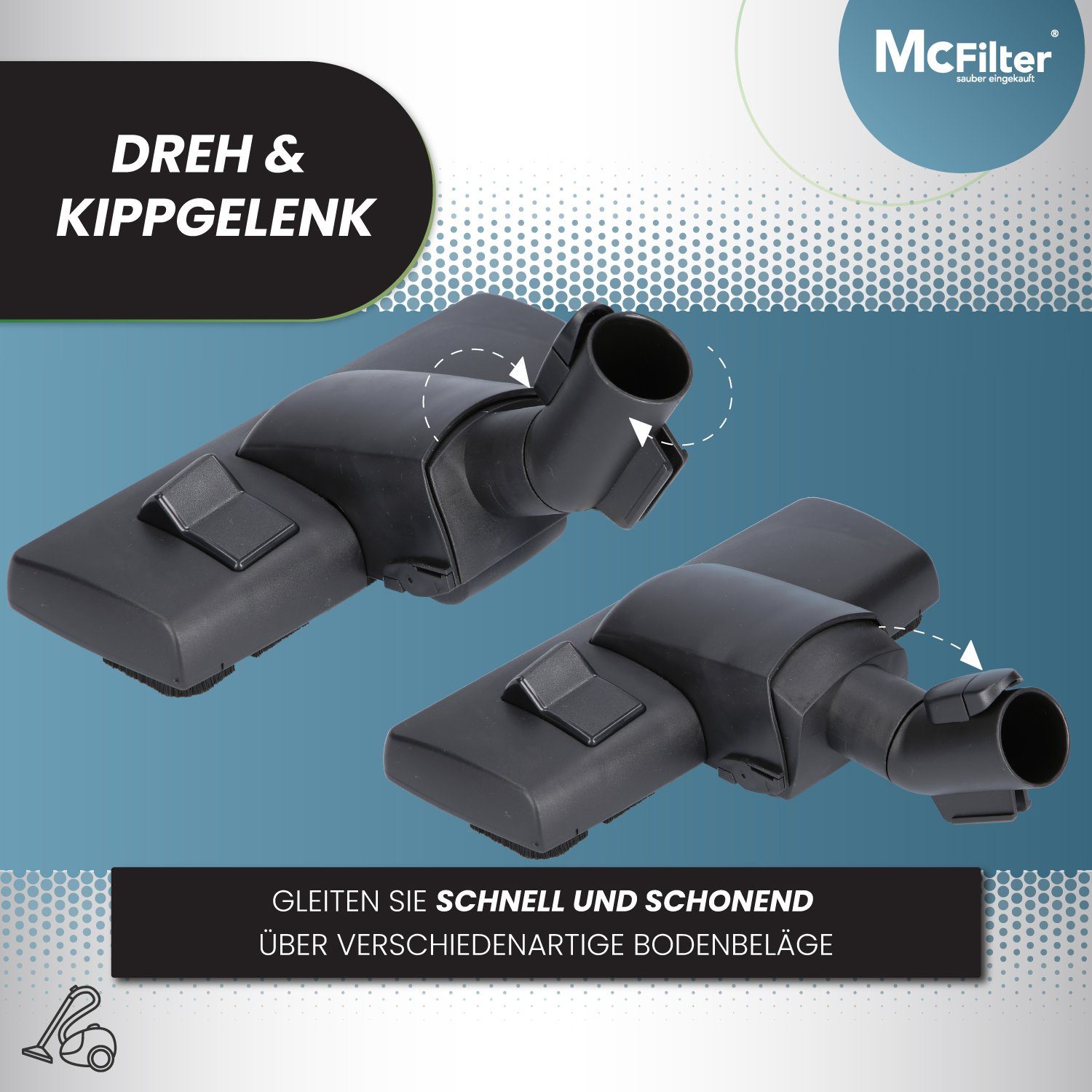 McFilter Kombidüse Düse Staubsaugerdüse, passend für alle Miele Staubsauger, 35mm, (1-tlg), Einrast- & Parkvorrichtung, Gelenk, umschaltbar, Fadenheber