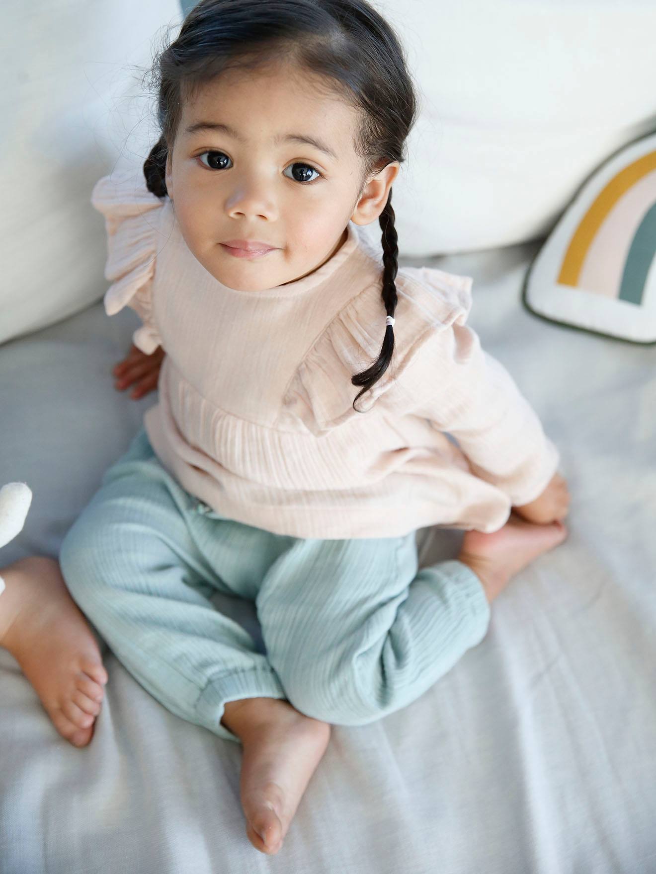 Pantalon taille élastiquée bébé fille vert céladon