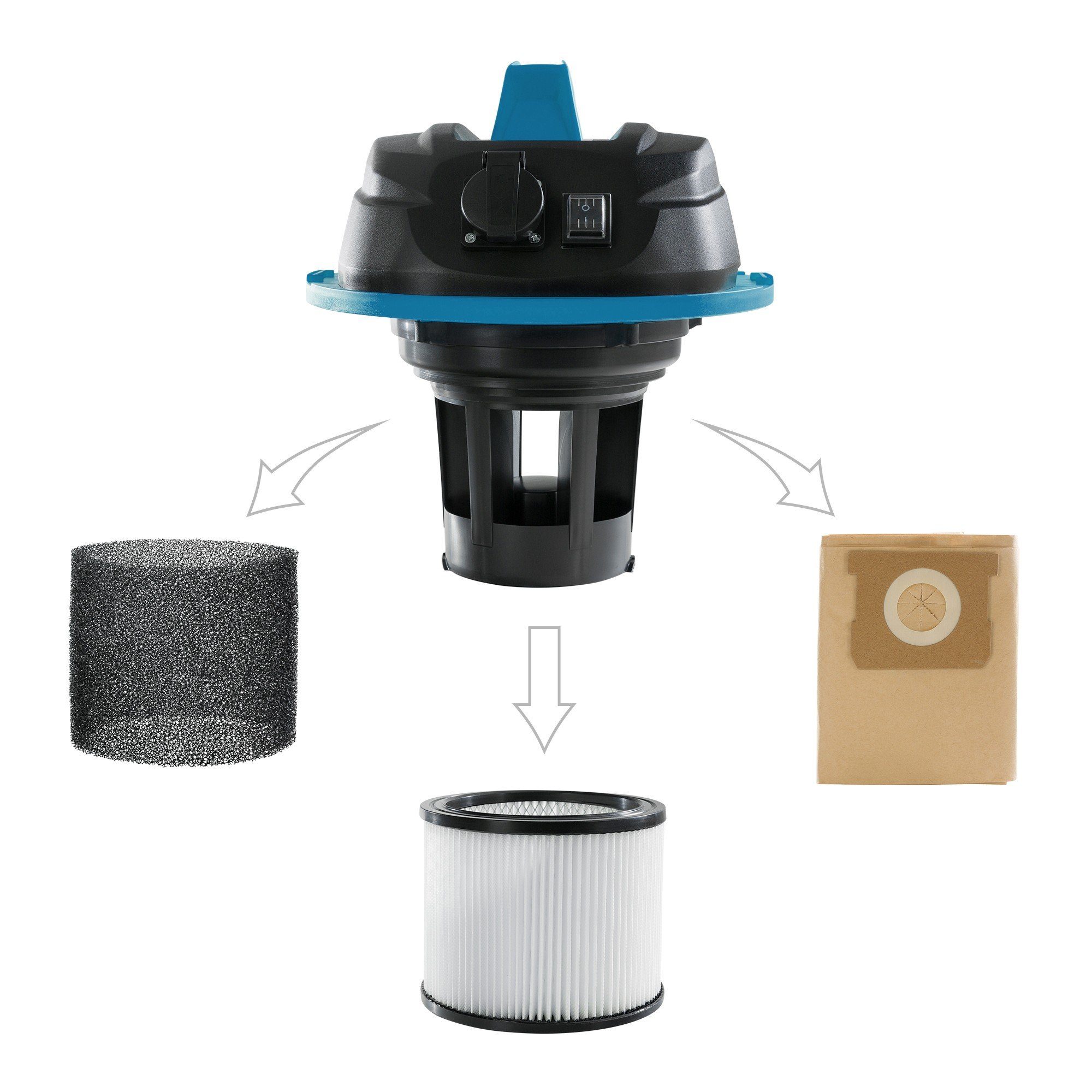 Arebos Industriesauger 1600W, Nass- & Trockensauger, Aschesauger für Kamin & Grill, 2600,00 W, mit und ohne Beutel nutzbar