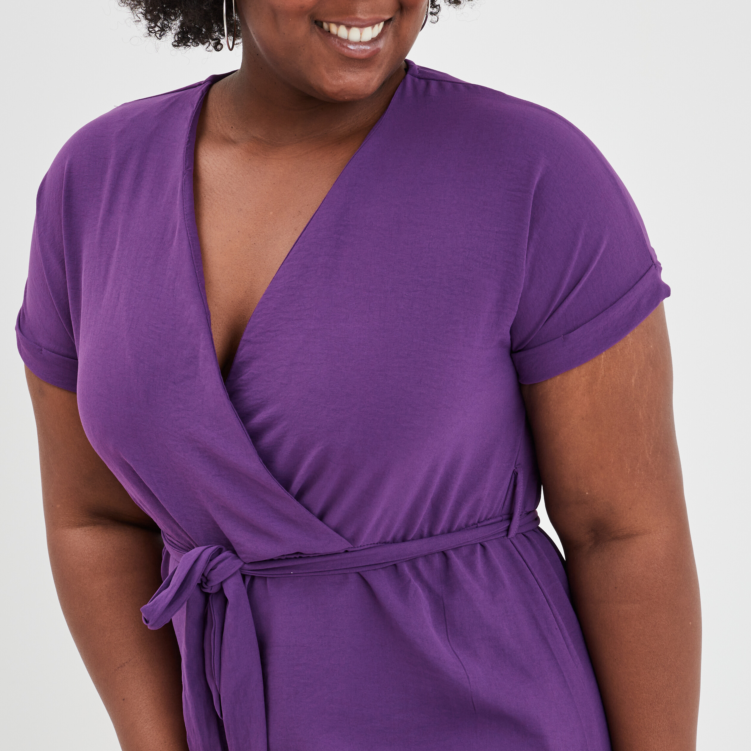Robe cache-coeur évasée ceinturée violet femme | La Halle