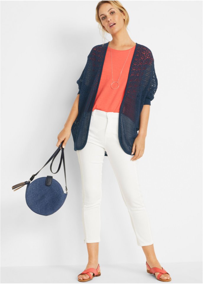 Strickjacke mit Muster und Fledermausärmeln, 3/4 Arm