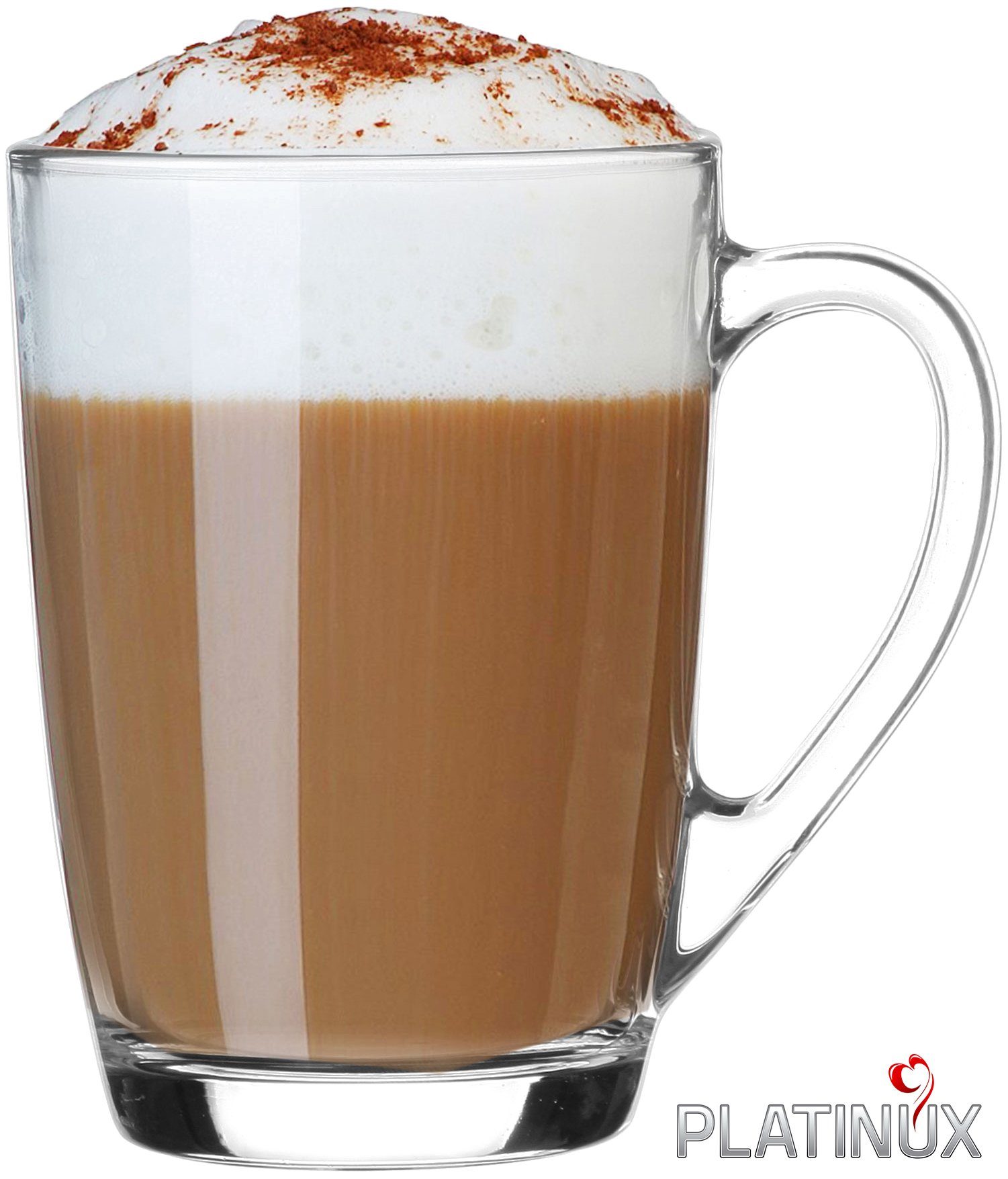 PLATINUX Latte-Macchiato-Glas Kaffeegläser, Glas, Teegläser mit Griff Set 6 Teilig Coffee 250ml (max. 320ml) Frühstücksgläser Trinkgläser Macchiato