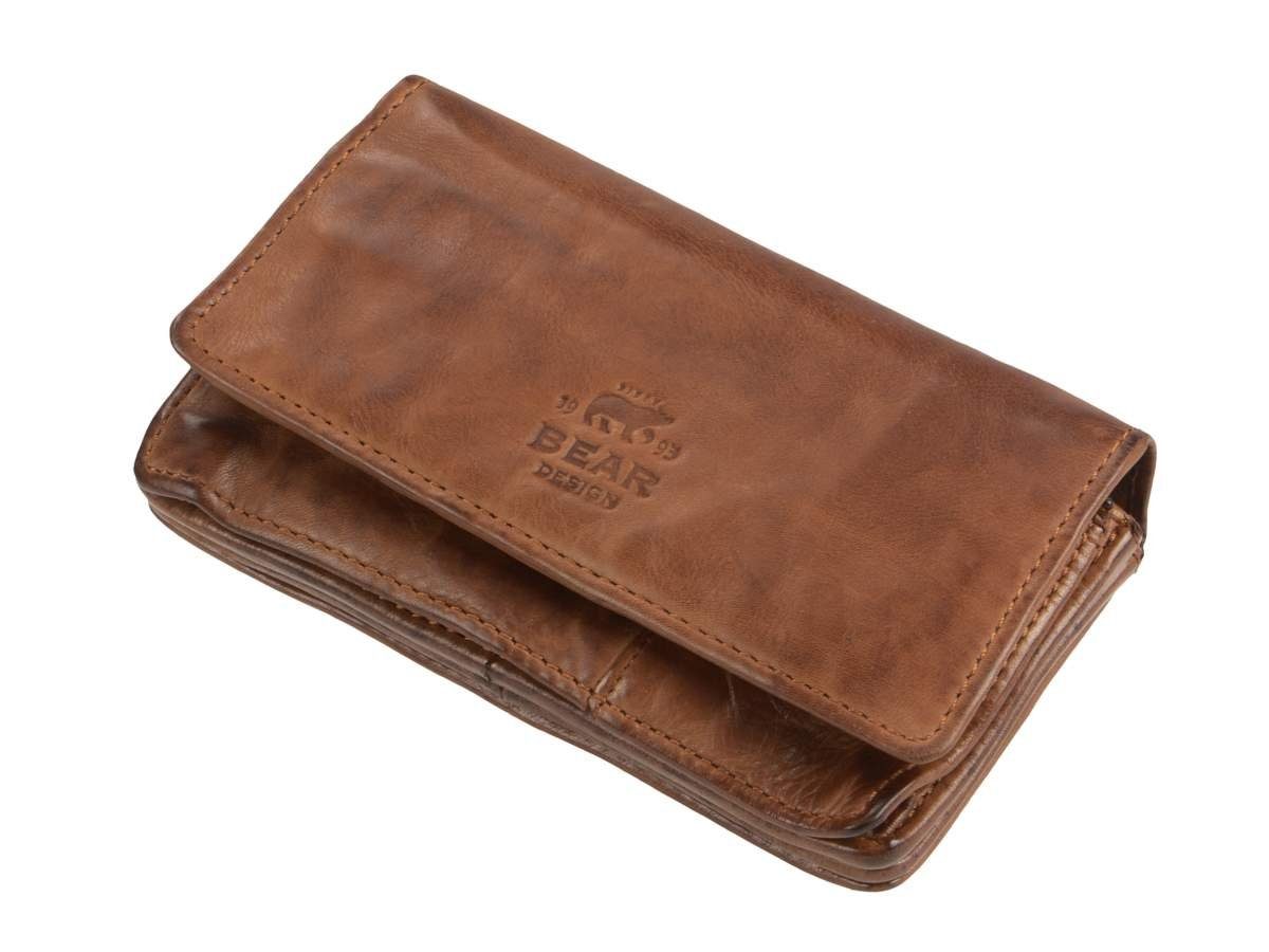 Bear Design Geldbörse Emma, Damenbörse, Portemonnaie, Leder cognac braun, 14 Kartenfächer, 15x9cm
