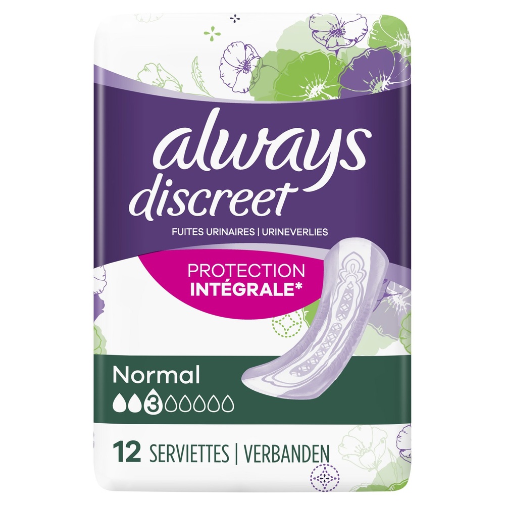 always Always Discreet Serviettes Pour Fuites Urinaires Normal x12 Serviettes Pour Fuites Urinaires