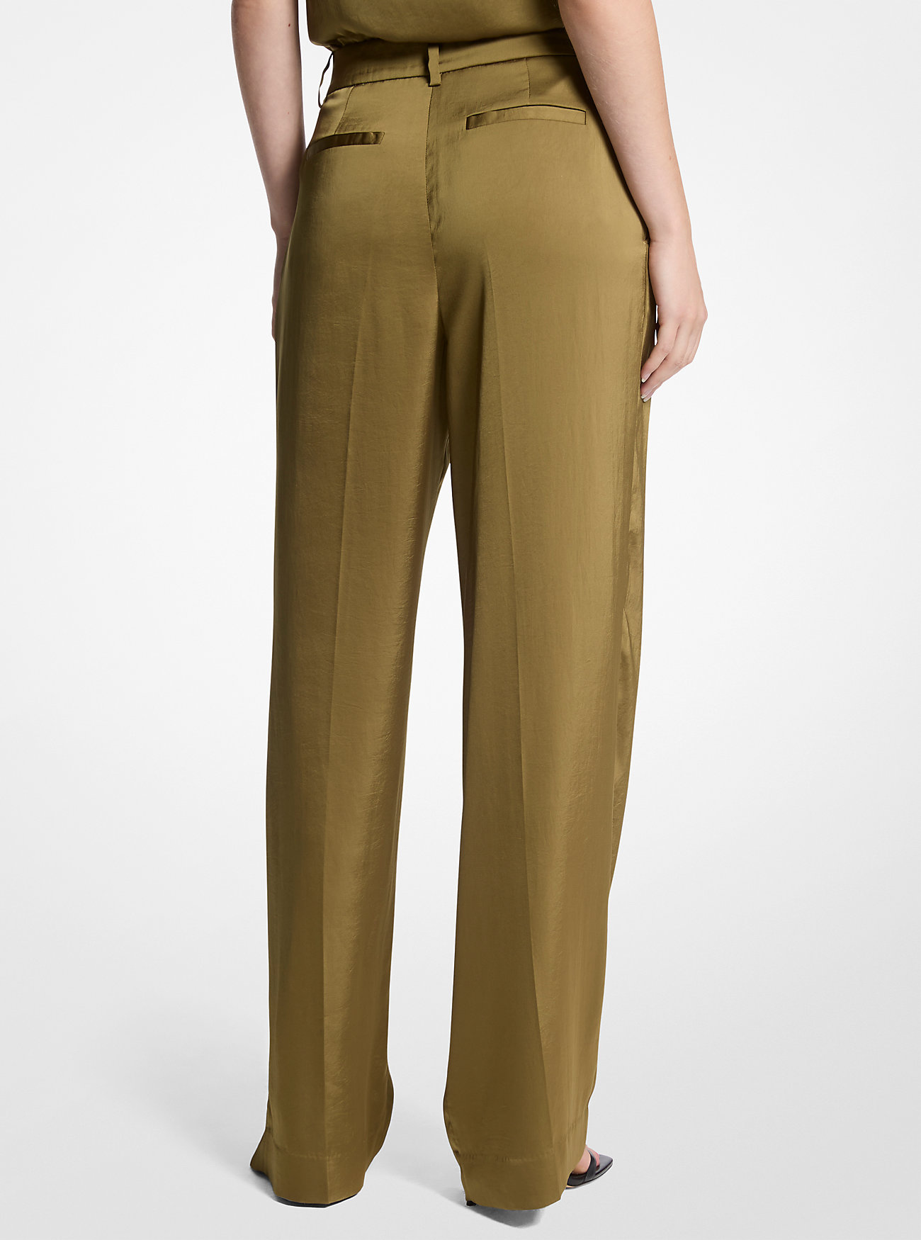 Pantaloni a gamba larga in raso drappeggiato - PISTACHIO