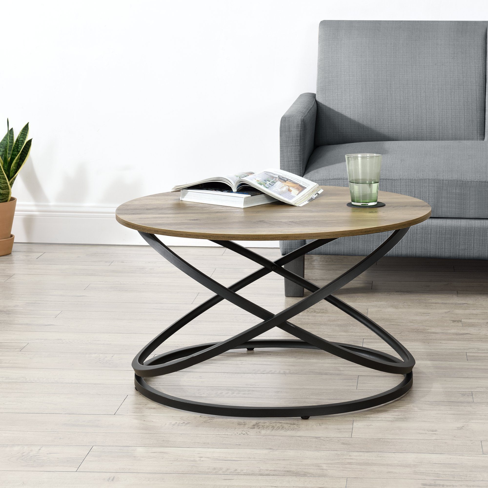 en.casa Couchtisch, Dunedin Wohnzimmertisch rund Holzoptik Ø79
