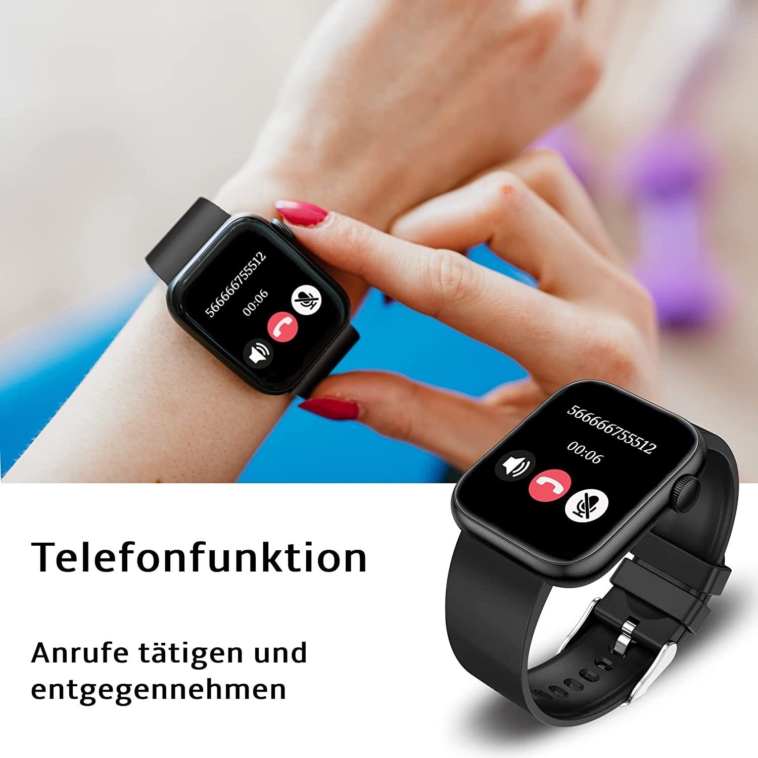 Mutoy Smartwatch Fitness Tracker Damen Herren mit Telefonfunktion Smartwatch (1.85