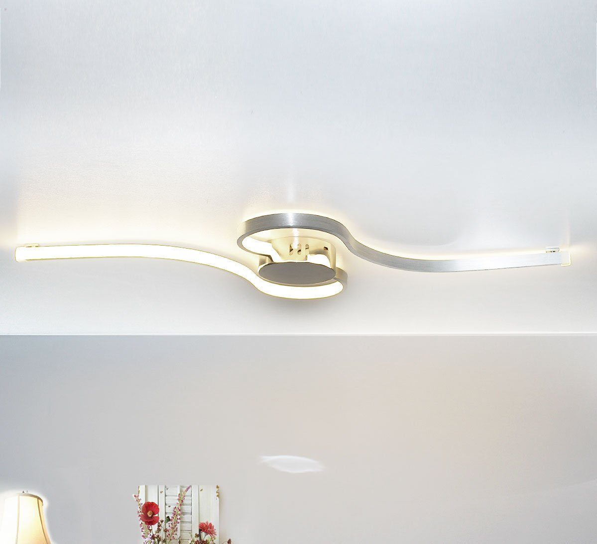 Lewima LED Deckenleuchte VILNIS, XL groß 70x55cm 24W, Welle Design Deckenlampe Silber, Dimmbar mit Memory Funktion, Warmweiß / Kaltweiß einstellbar, Chrom Wand Lampe Leuchte Alu Satiniert gebürstet