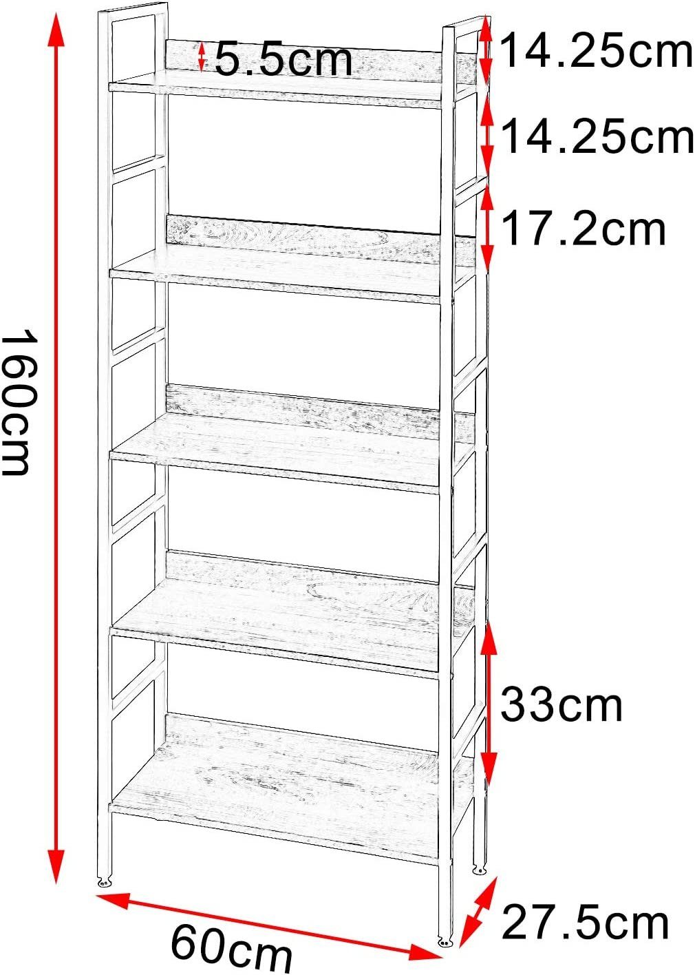 EUGAD Bücherregal, 1-tlg., Küchenregal, mit 5 offenen Regalebenen aus MDF