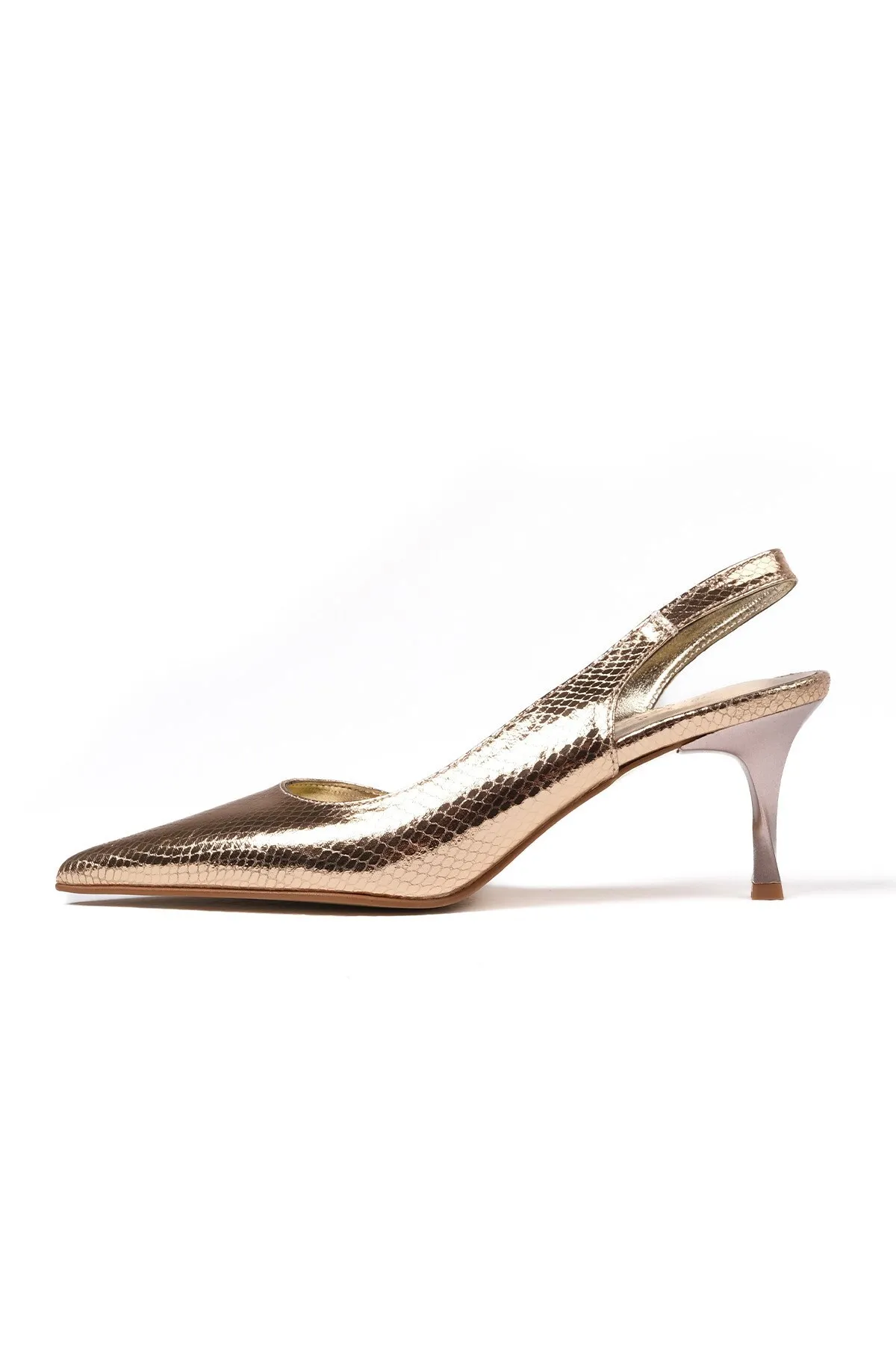Mio Gusto  Clarice Damen-Schuhe mit Absatz in Goldfarbe und Schlangenledermuster