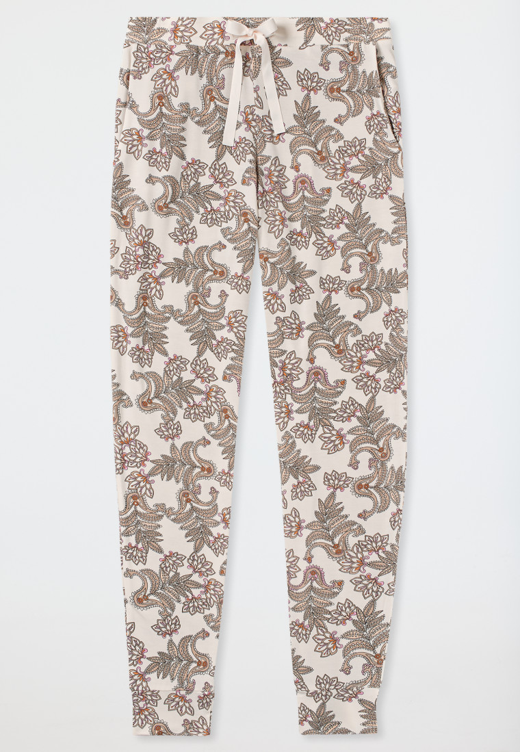 Loungehose lang Modal Bündchen creme gemustert - Mix+Relax