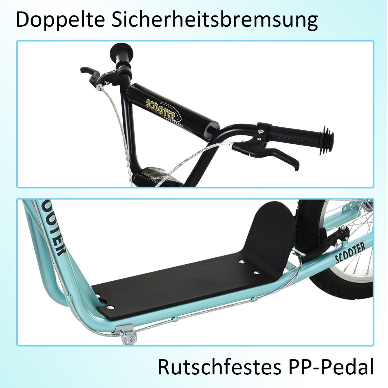HOMCOM Tretroller Kinderroller Scooter Cityroller Luftreifen verstellbar Hellblau