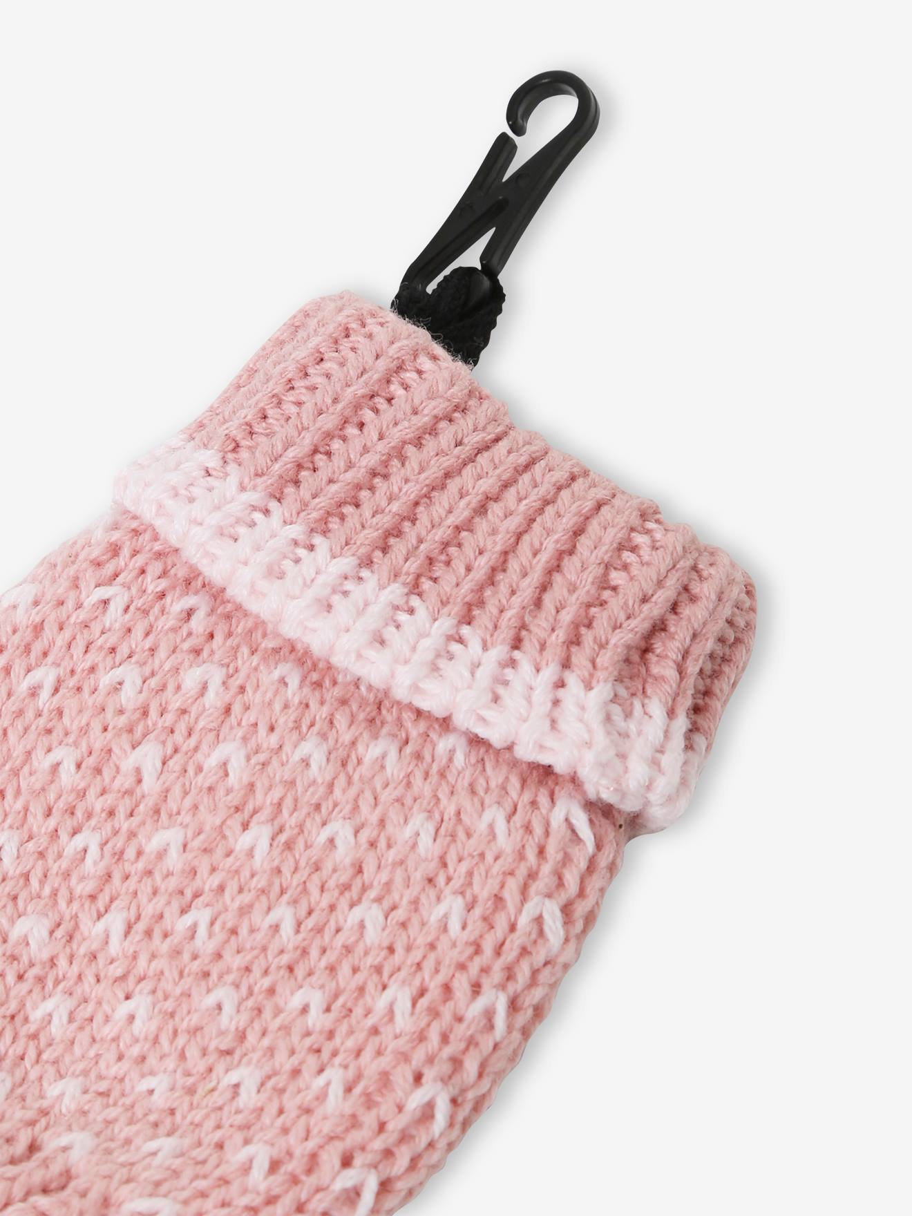 Ensemble en maille jacquard bonnet + snood + moufles bébé fille rose