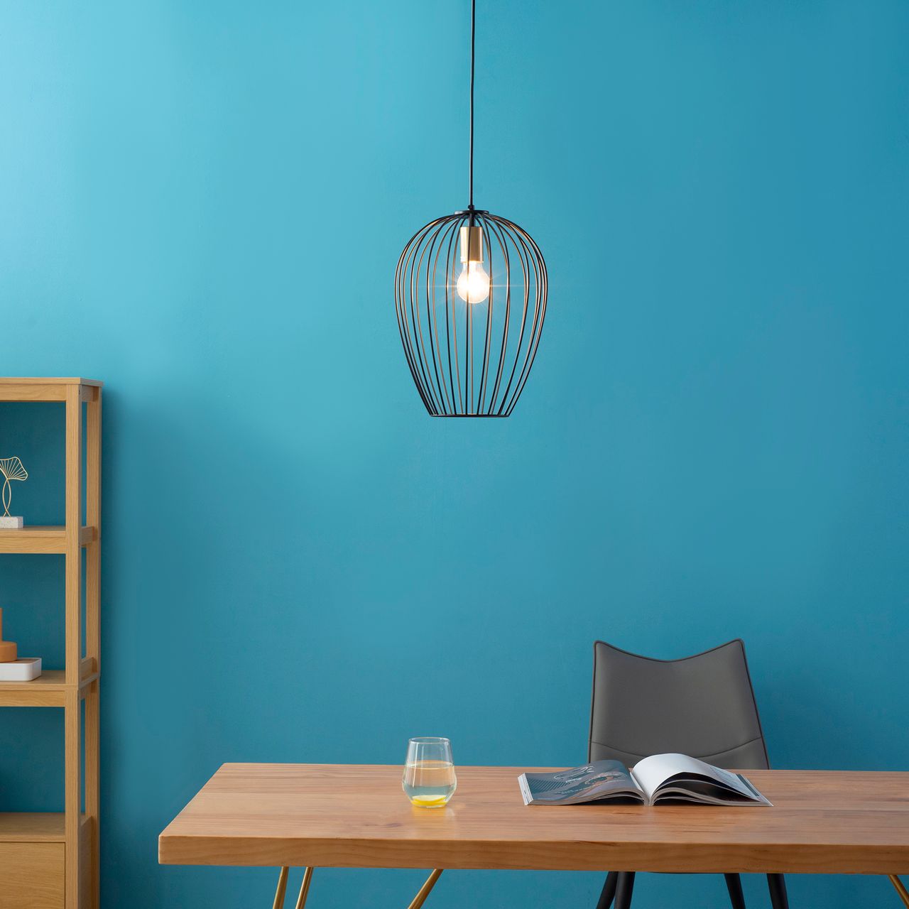 HOMCOM Pendelleuchte Hängeleuchte Hängelampe modern Pendellampe für Büro Wohnzimmer Esszimmer Metall Schwarz Ø26 x 130 cm