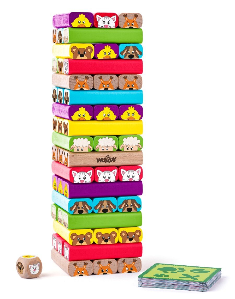 Woodyland Lernspielzeug 10211 Holz - Motorik - Stapelspiel Turm mit Motto 