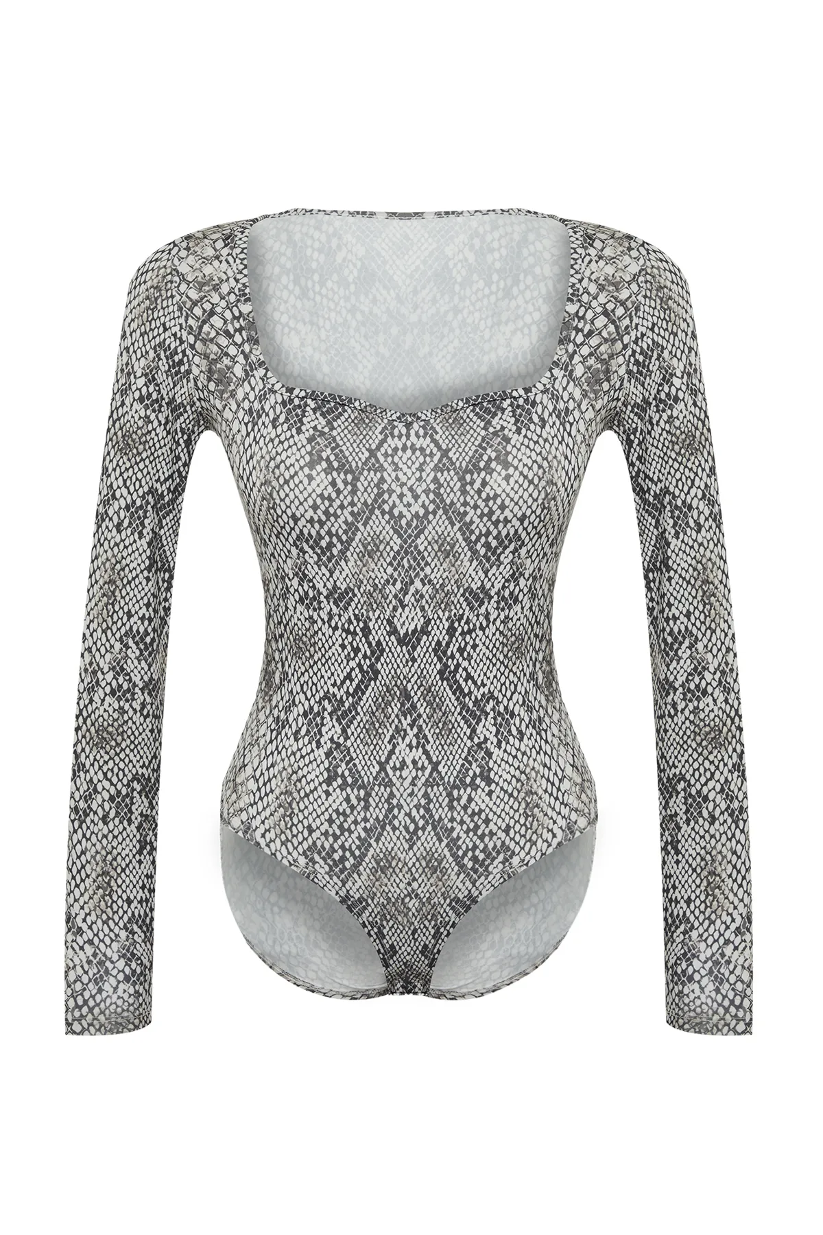 Trendyol Collection  Mehrfarbig bedruckter Strick-Body mit Herzkragen und Druckknopfverschluss TWOAW24BD00052